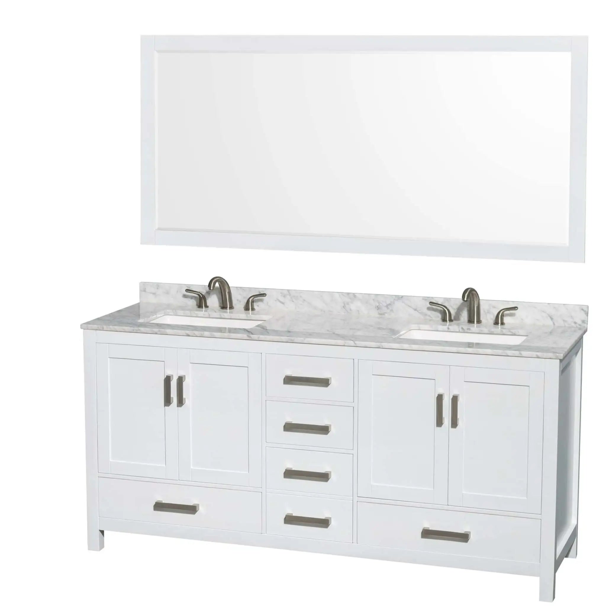 72" Sheffield Double Bathroom Vanity in White with Brushed Chrome Trim & 70" Mirror by Wyndham