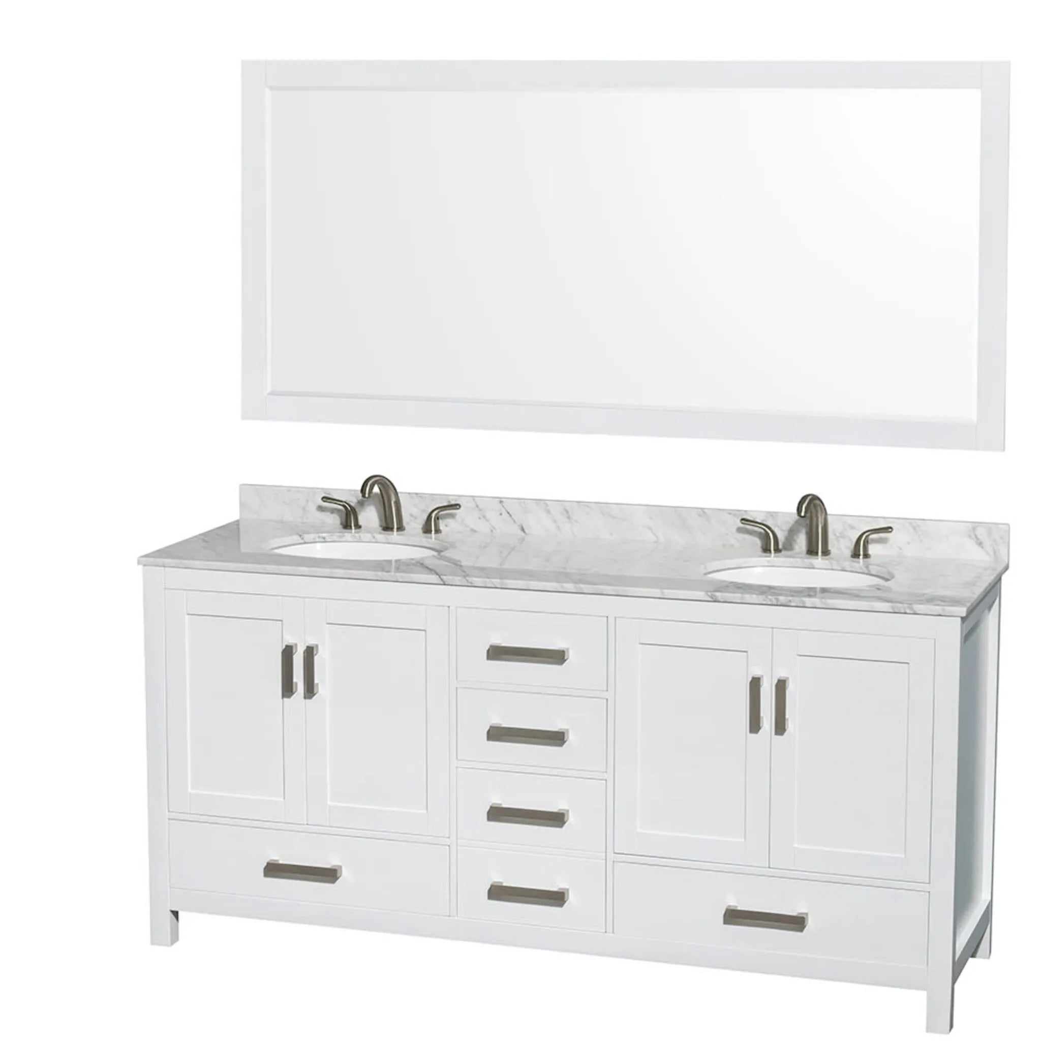 72" Sheffield Double Bathroom Vanity in White with Brushed Chrome Trim & 70" Mirror by Wyndham