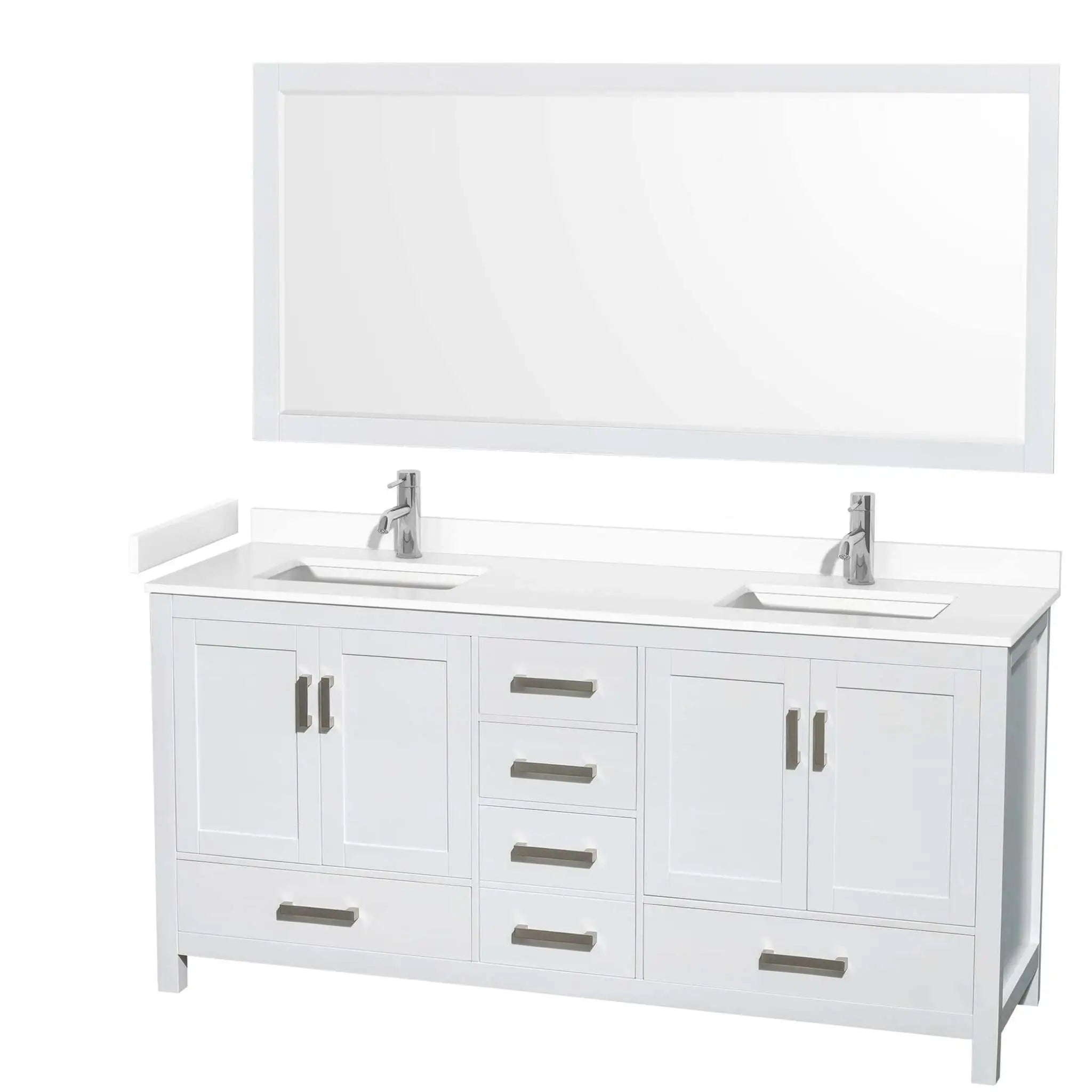 72" Sheffield Double Bathroom Vanity in White with Brushed Chrome Trim & 70" Mirror by Wyndham