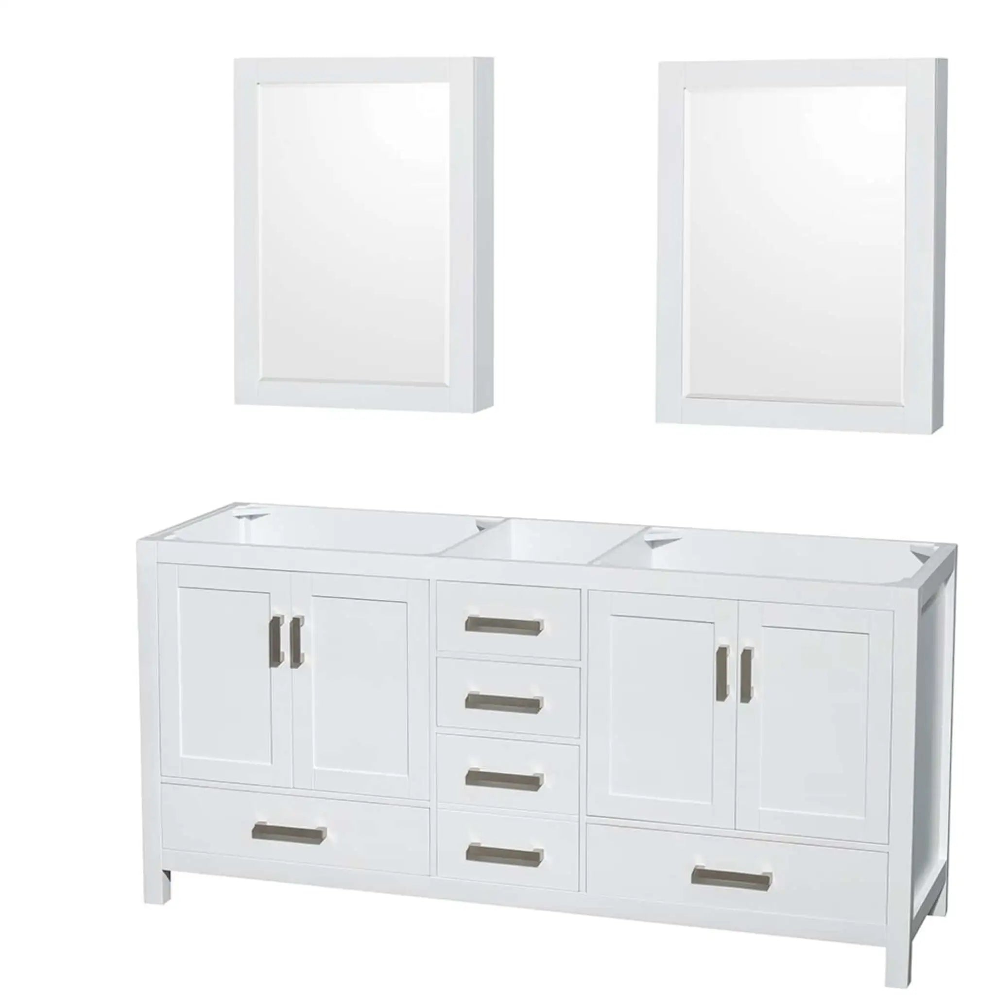 72" Sheffield Double Bathroom Vanity in White with Brushed Chrome Trim & Medicine Cabinet by Wyndham