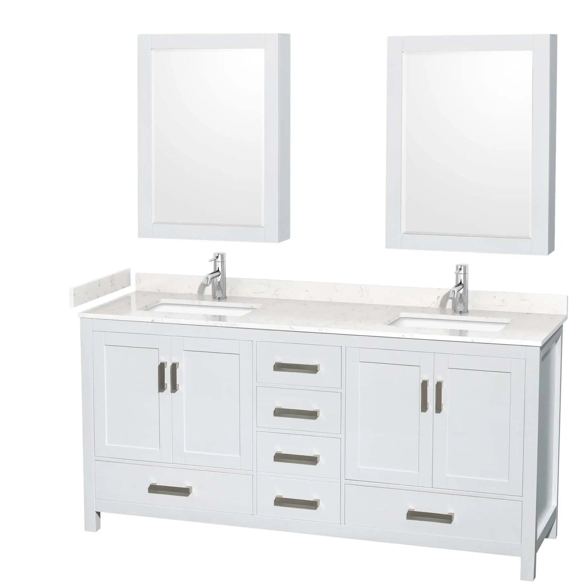 72" Sheffield Double Bathroom Vanity in White with Brushed Chrome Trim & Medicine Cabinet by Wyndham