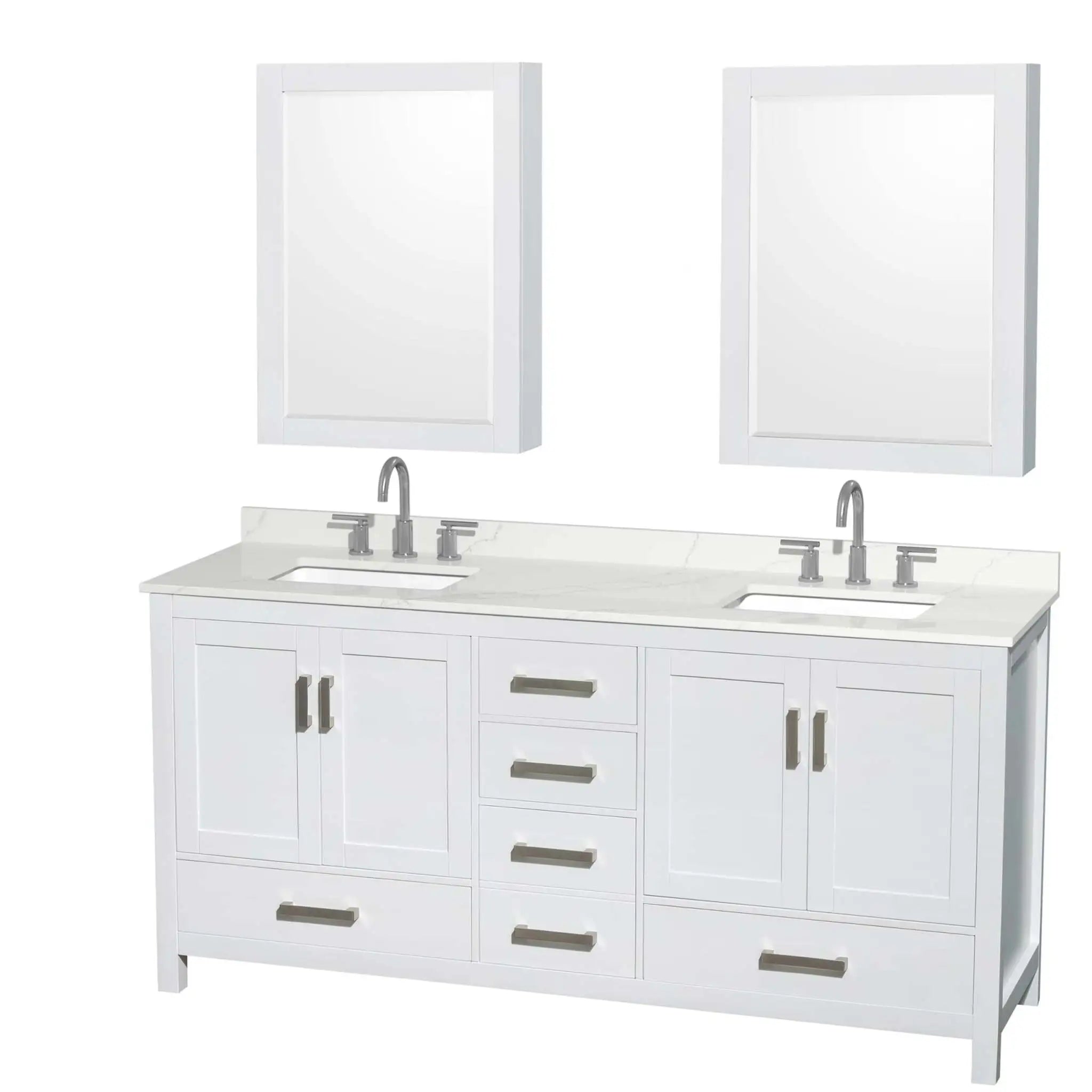 72" Sheffield Double Bathroom Vanity in White with Brushed Chrome Trim & Medicine Cabinet by Wyndham