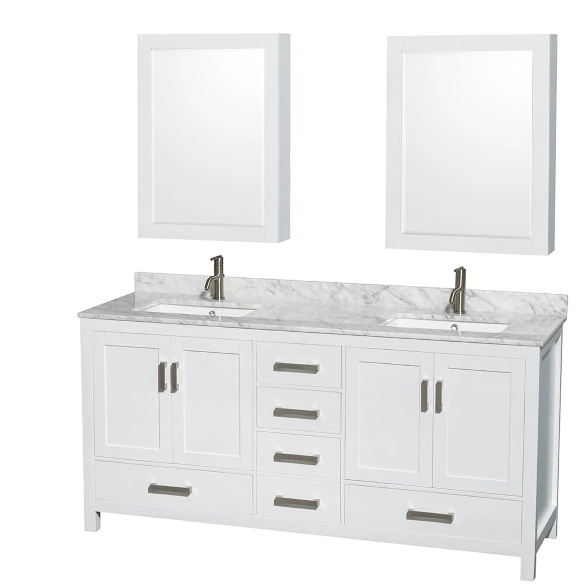 72" Sheffield Double Bathroom Vanity in White with Brushed Chrome Trim & Medicine Cabinet by Wyndham