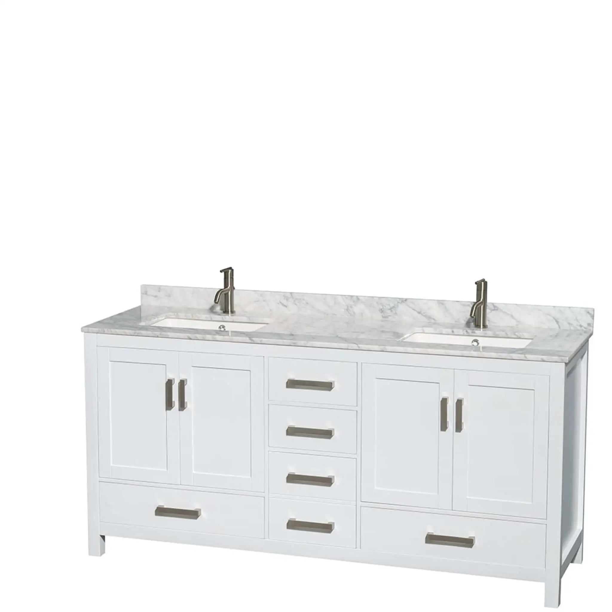 72" Sheffield Double Bathroom Vanity in White with Brushed Chrome Trim & Medicine Cabinet by Wyndham