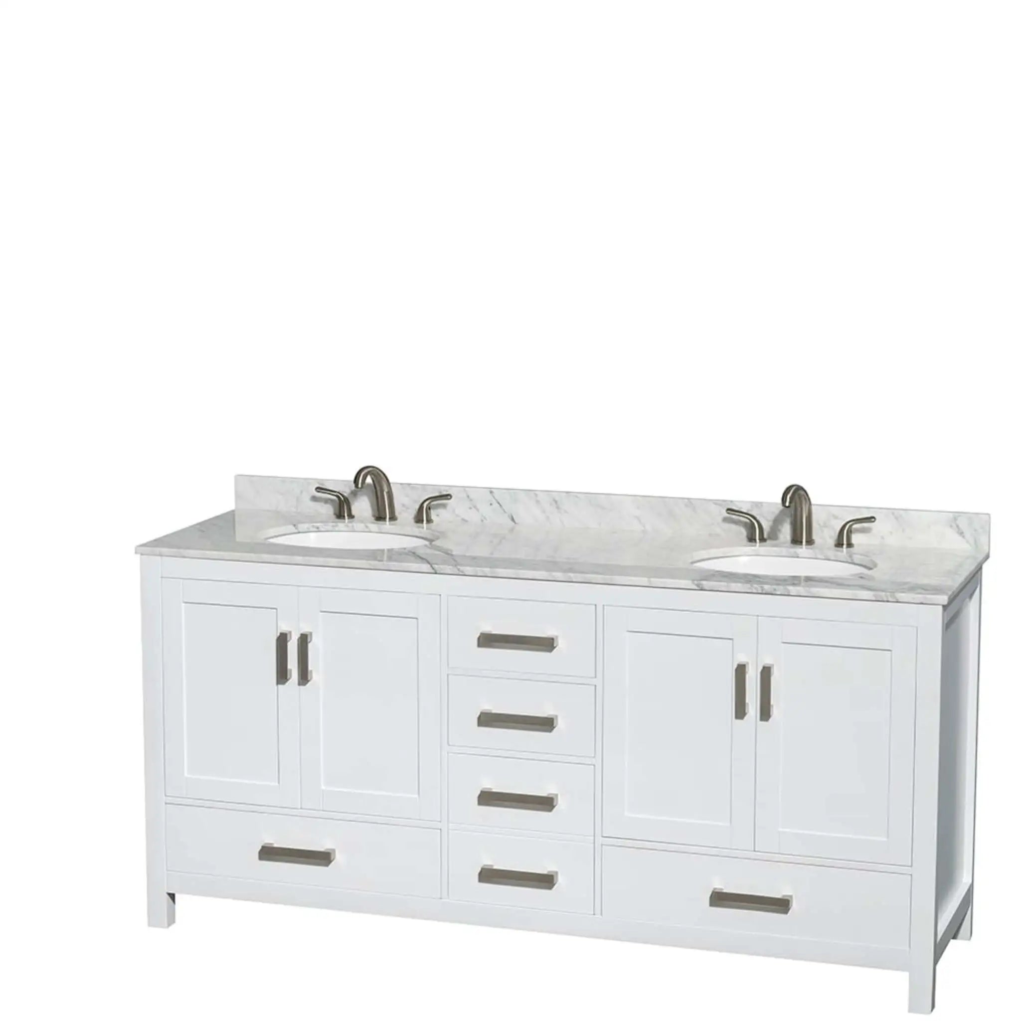 72" Sheffield Double Bathroom Vanity in White with Brushed Chrome Trim & Medicine Cabinet by Wyndham