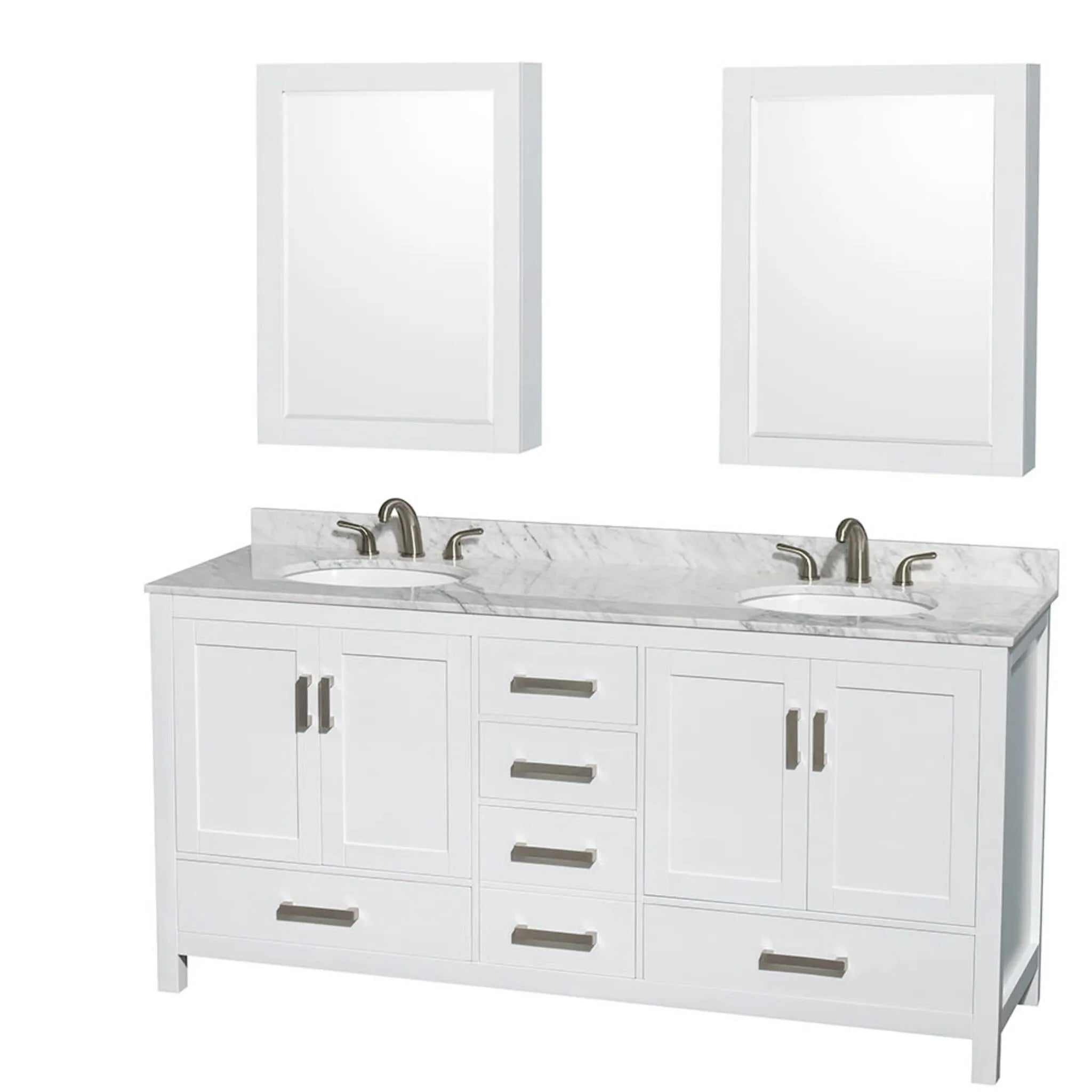 72" Sheffield Double Bathroom Vanity in White with Brushed Chrome Trim & Medicine Cabinet by Wyndham