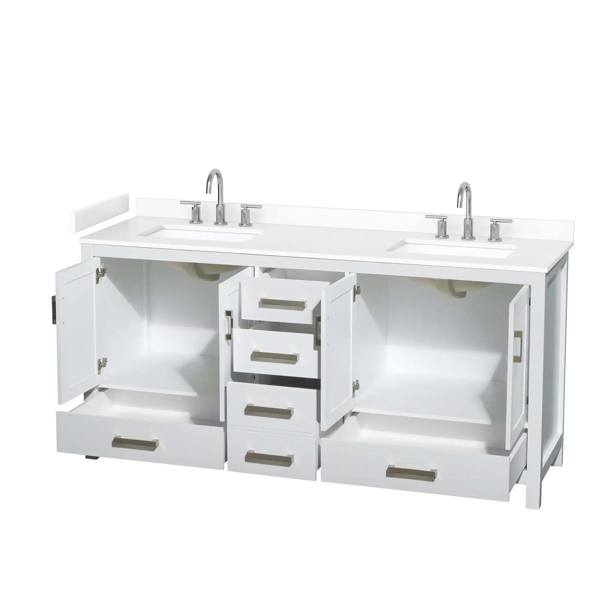 72" Sheffield Double Bathroom Vanity in White with Brushed Chrome Trim by Wyndham
