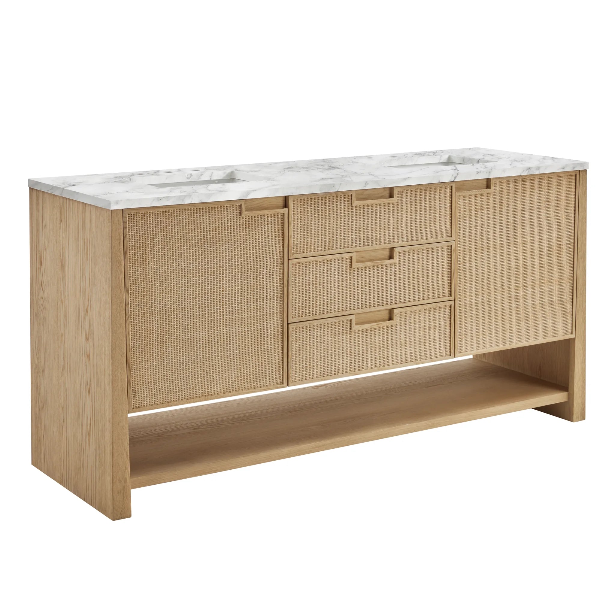 72" Solene Double Vanity in Seaside Oak-Carrara White Marble-8" Widespread image 9
