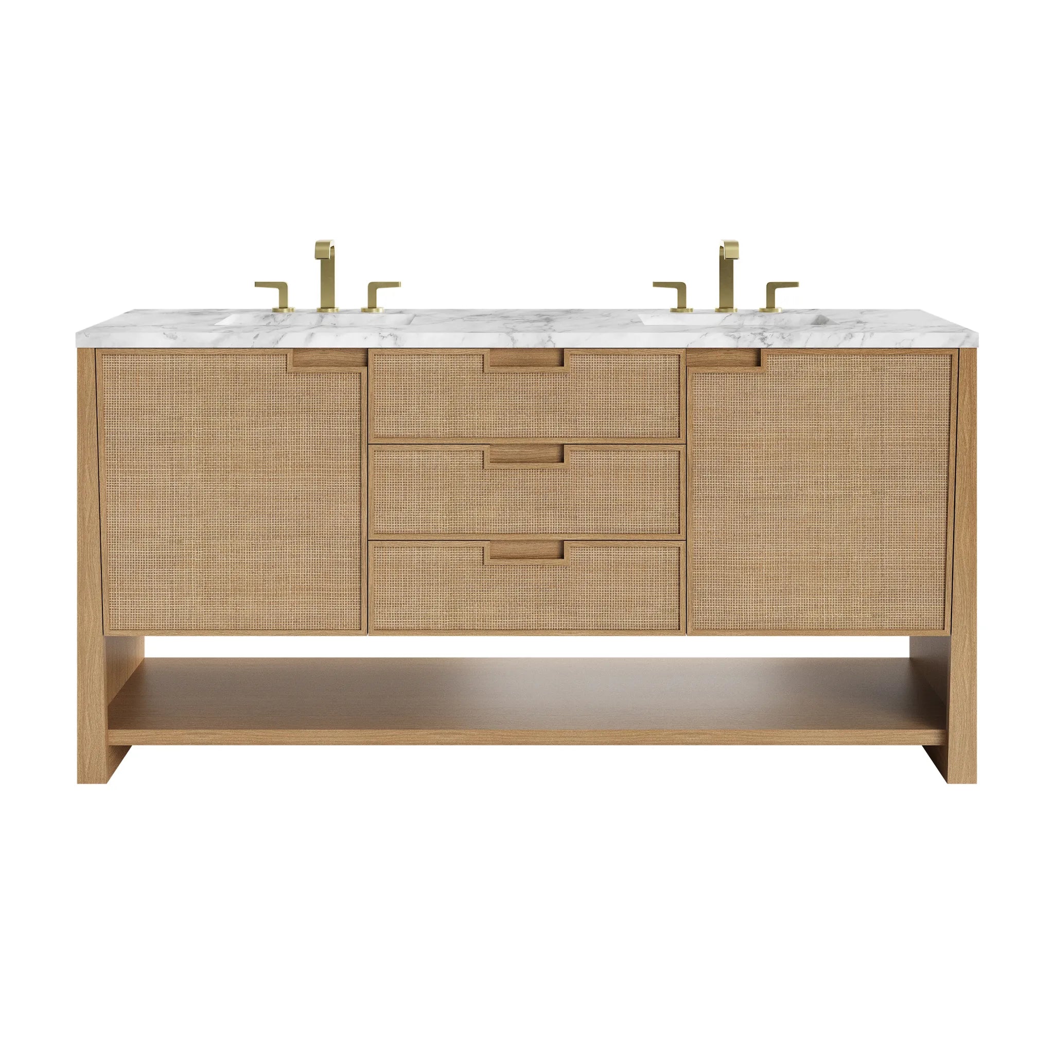 72" Solene Double Vanity in Seaside Oak-Carrara White Marble-8" Widespread image