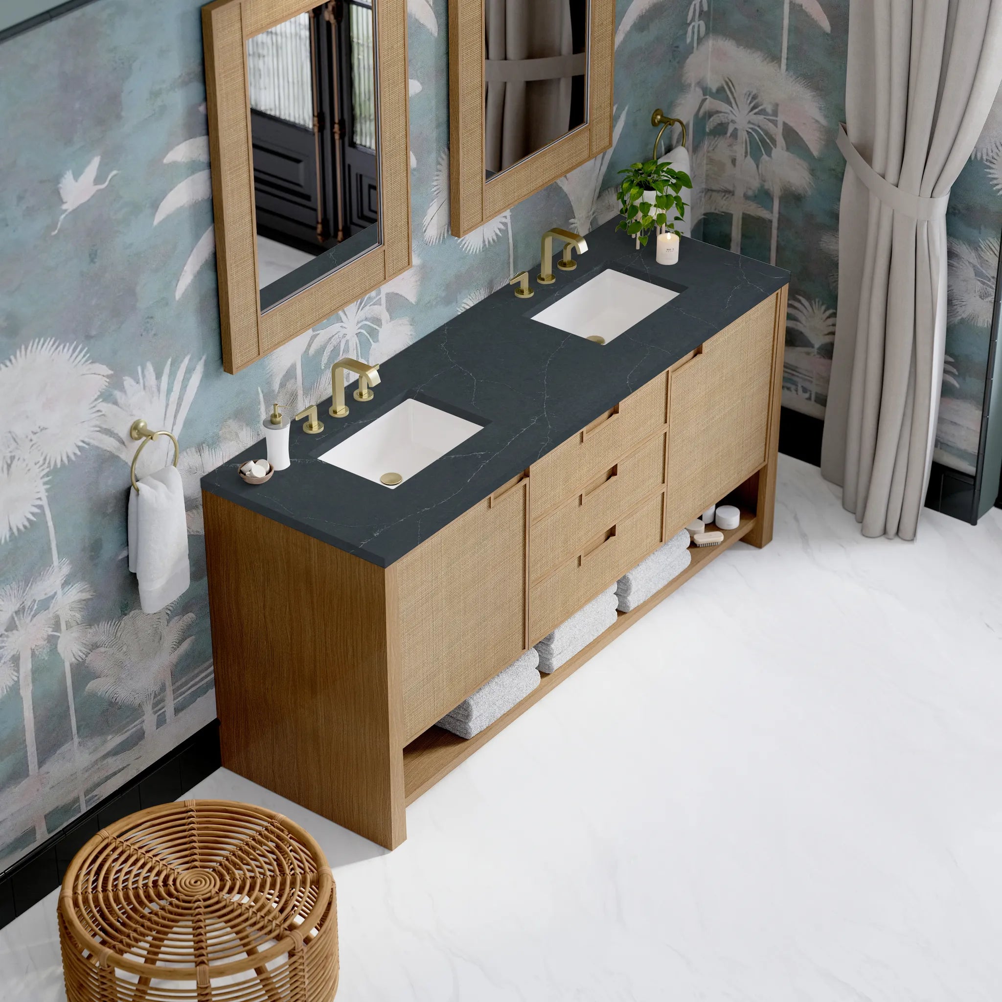 72" Solene Double Vanity in Seaside Oak-Charcoal Soapstone Silestone-8" Widespread image 6