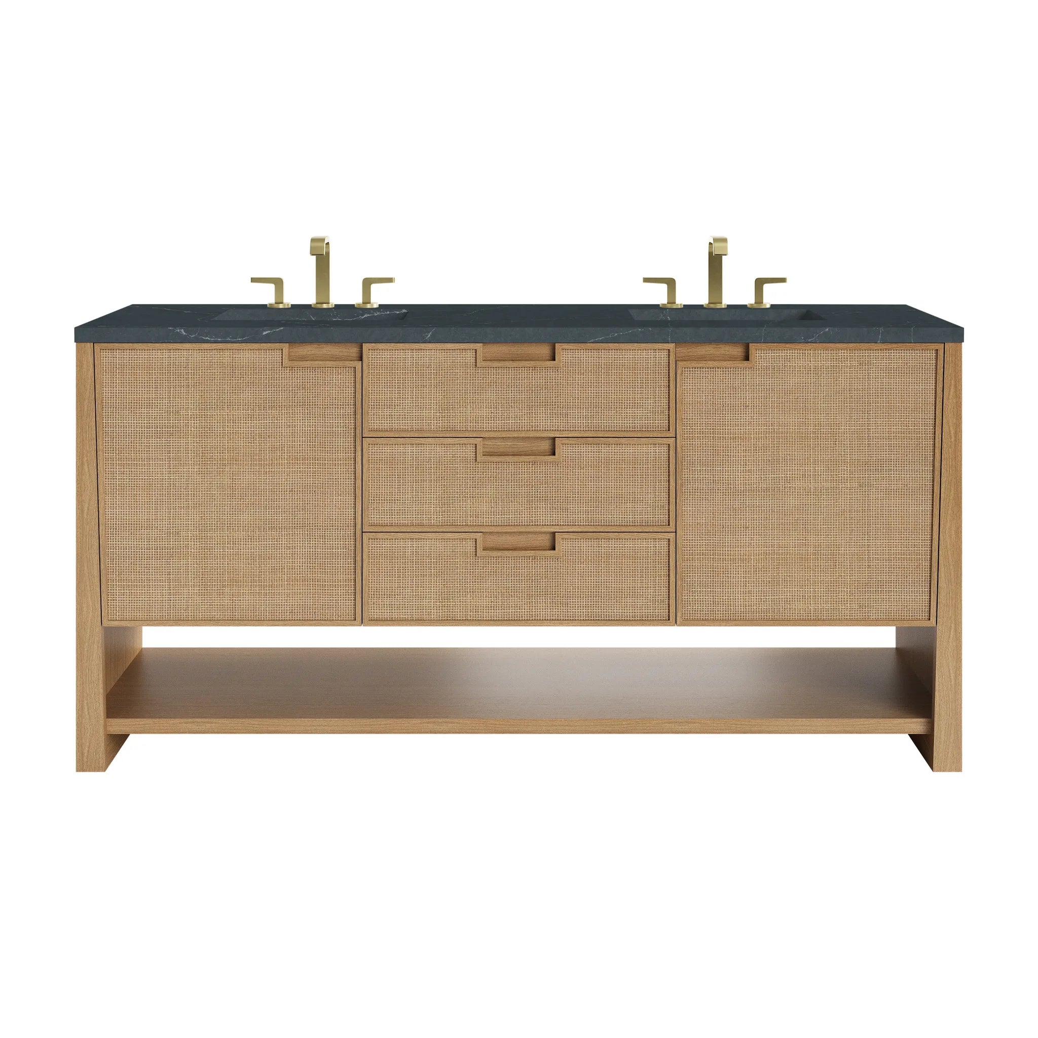72" Solene Double Vanity in Seaside Oak-Charcoal Soapstone Silestone-8" Widespread image