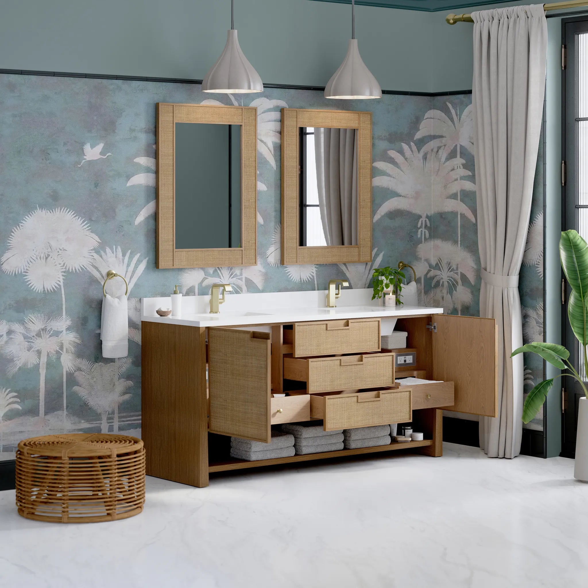 72" Solene Double Vanity in Seaside Oak-White Zeus Silestone & Backsplash-Single Hole image 4