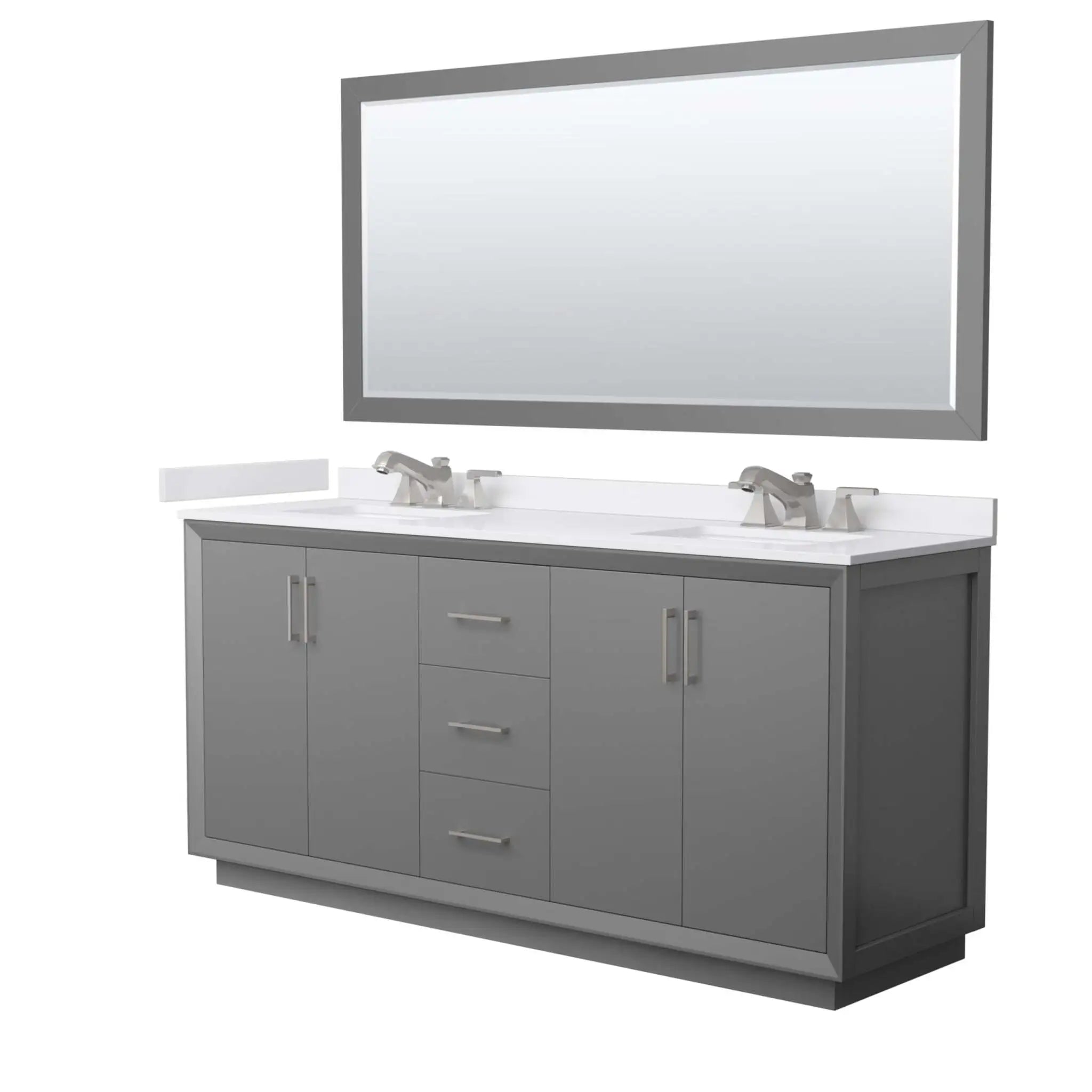72" Strada Double Bathroom Vanity in Dark Gray with Brushed Nickel Trim & 70" Mirror by Wyndham