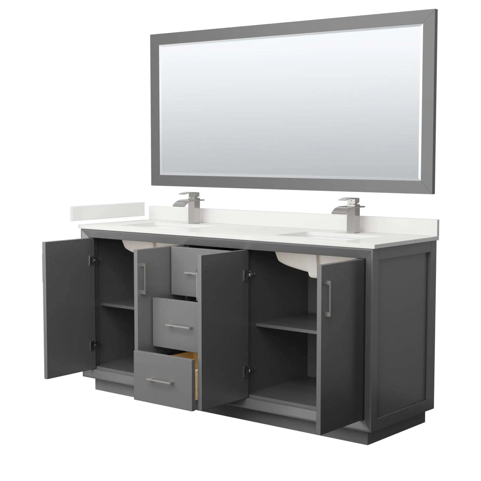 72" Strada Double Bathroom Vanity in Dark Gray with Brushed Nickel Trim & 70" Mirror by Wyndham