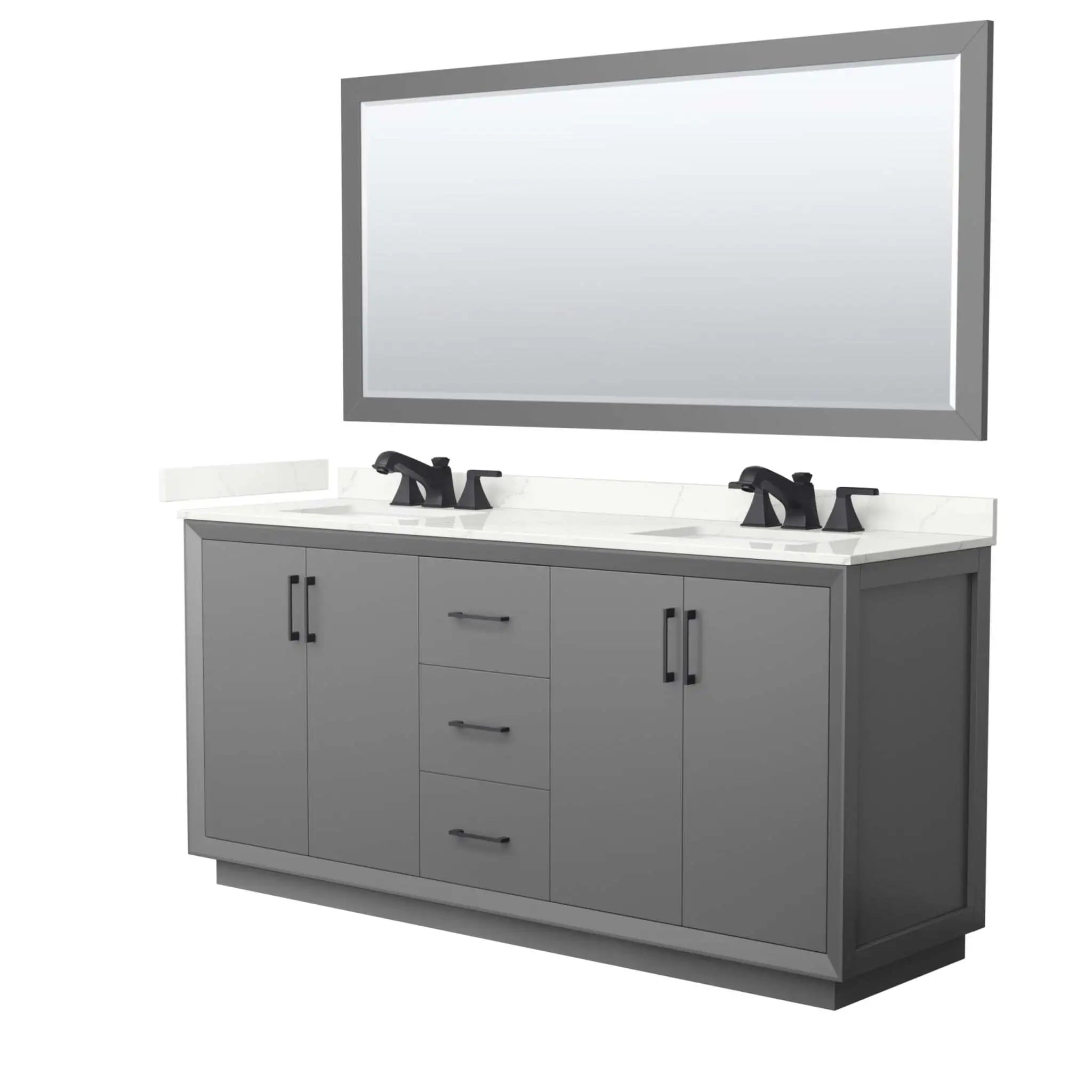 72" Strada Double Bathroom Vanity in Dark Gray with Matte Black Trim & 70" Mirror by Wyndham