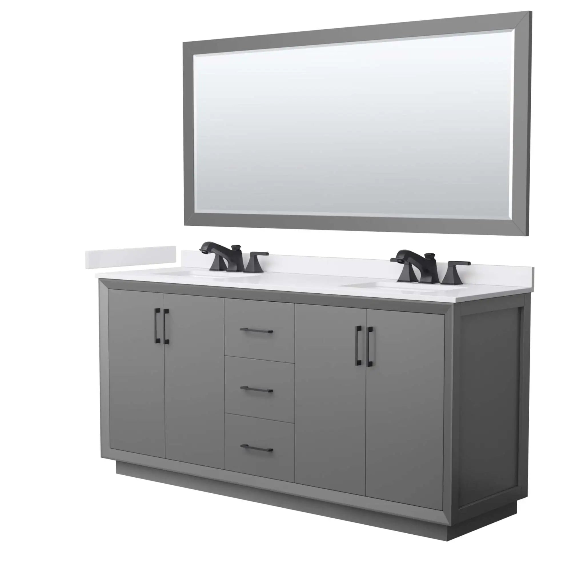 72" Strada Double Bathroom Vanity in Dark Gray with Matte Black Trim & 70" Mirror by Wyndham