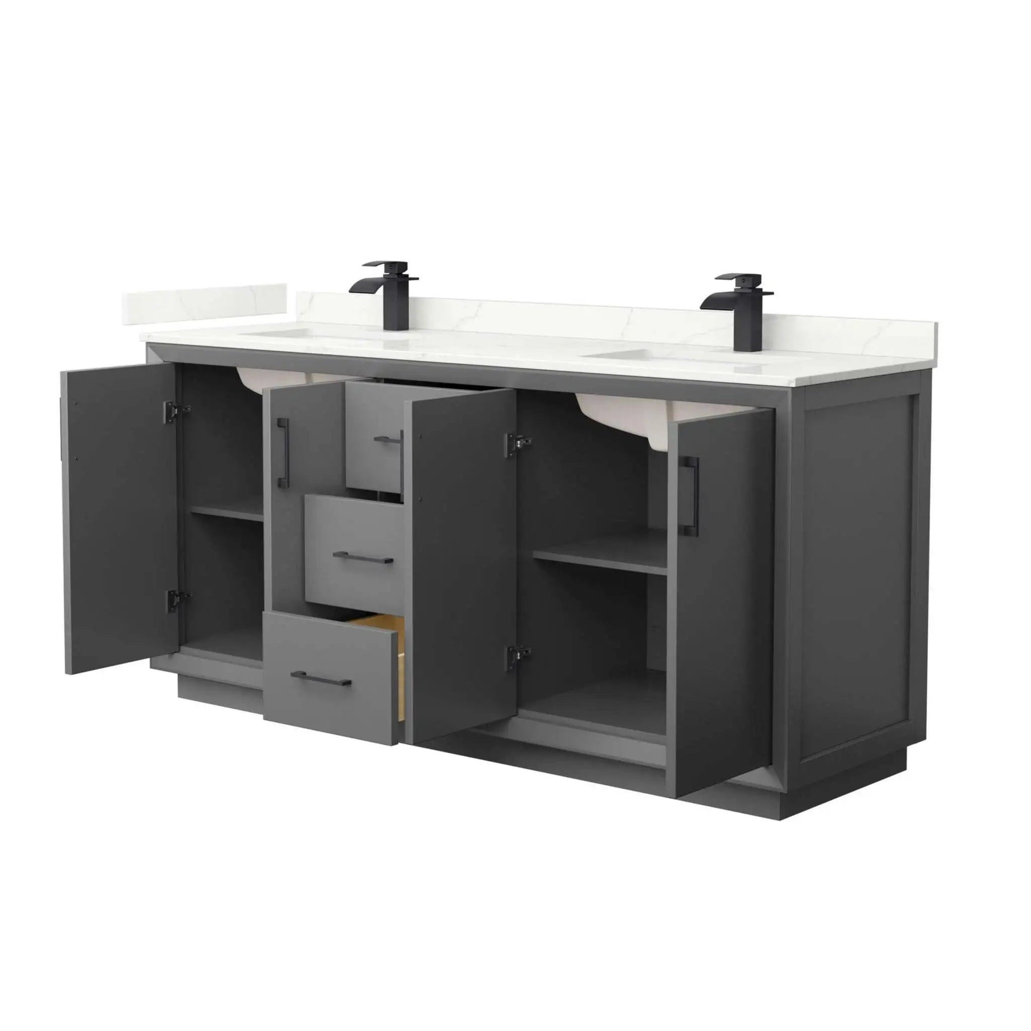 72" Strada Double Bathroom Vanity in Dark Gray with Matte Black Trim by Wyndham