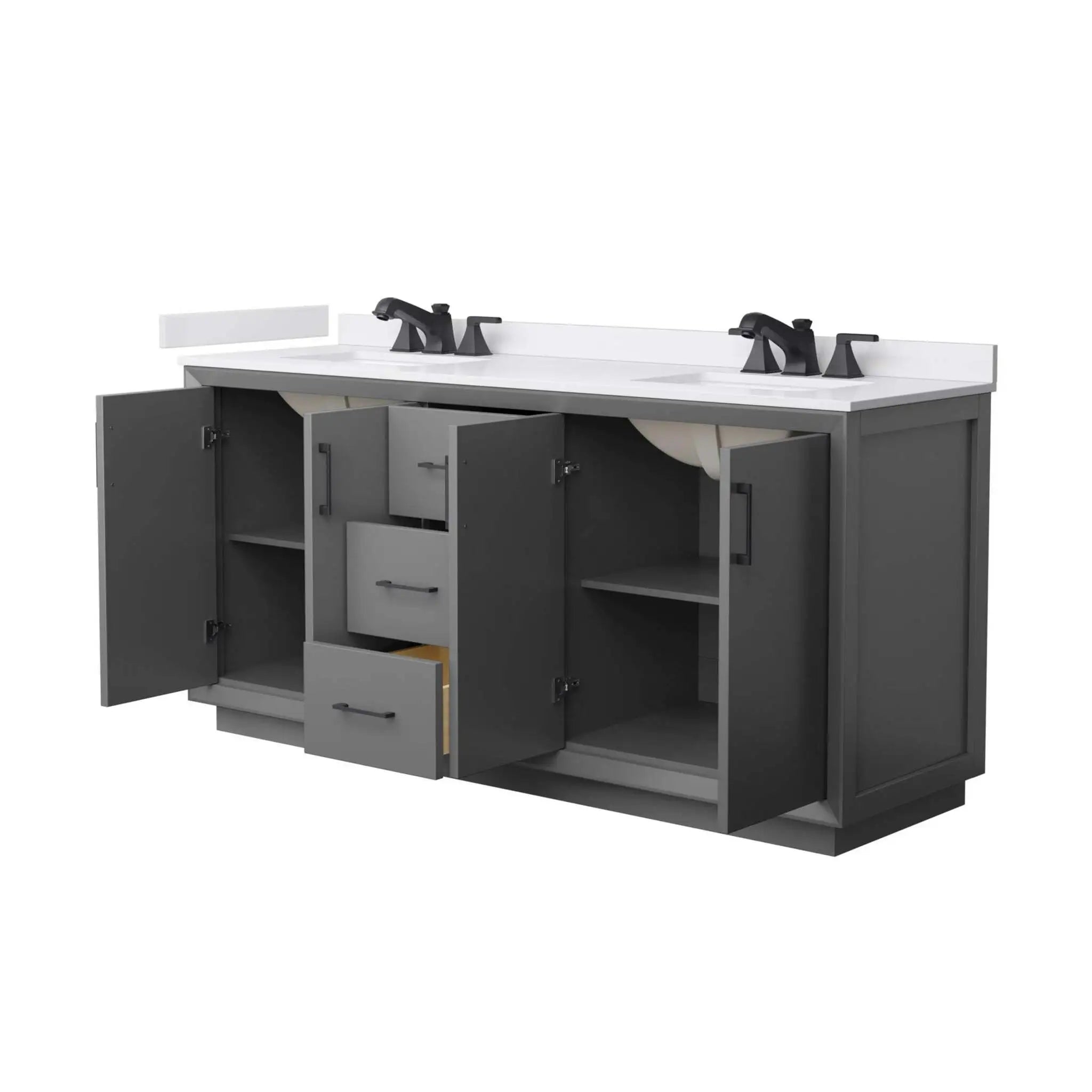72" Strada Double Bathroom Vanity in Dark Gray with Matte Black Trim by Wyndham