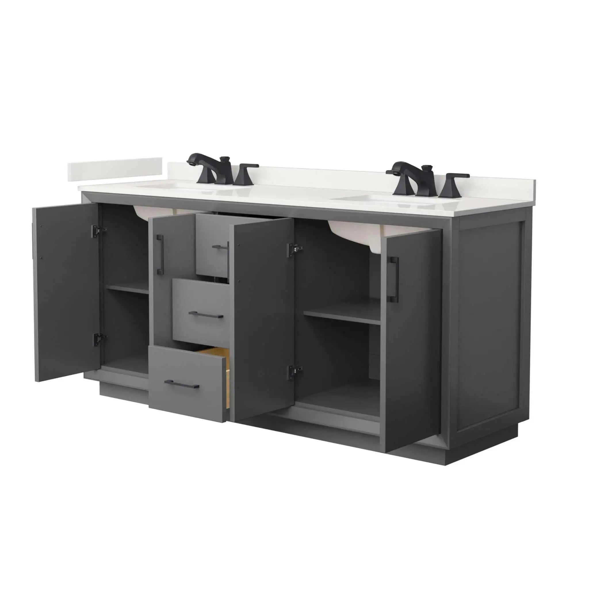 72" Strada Double Bathroom Vanity in Dark Gray with Matte Black Trim by Wyndham