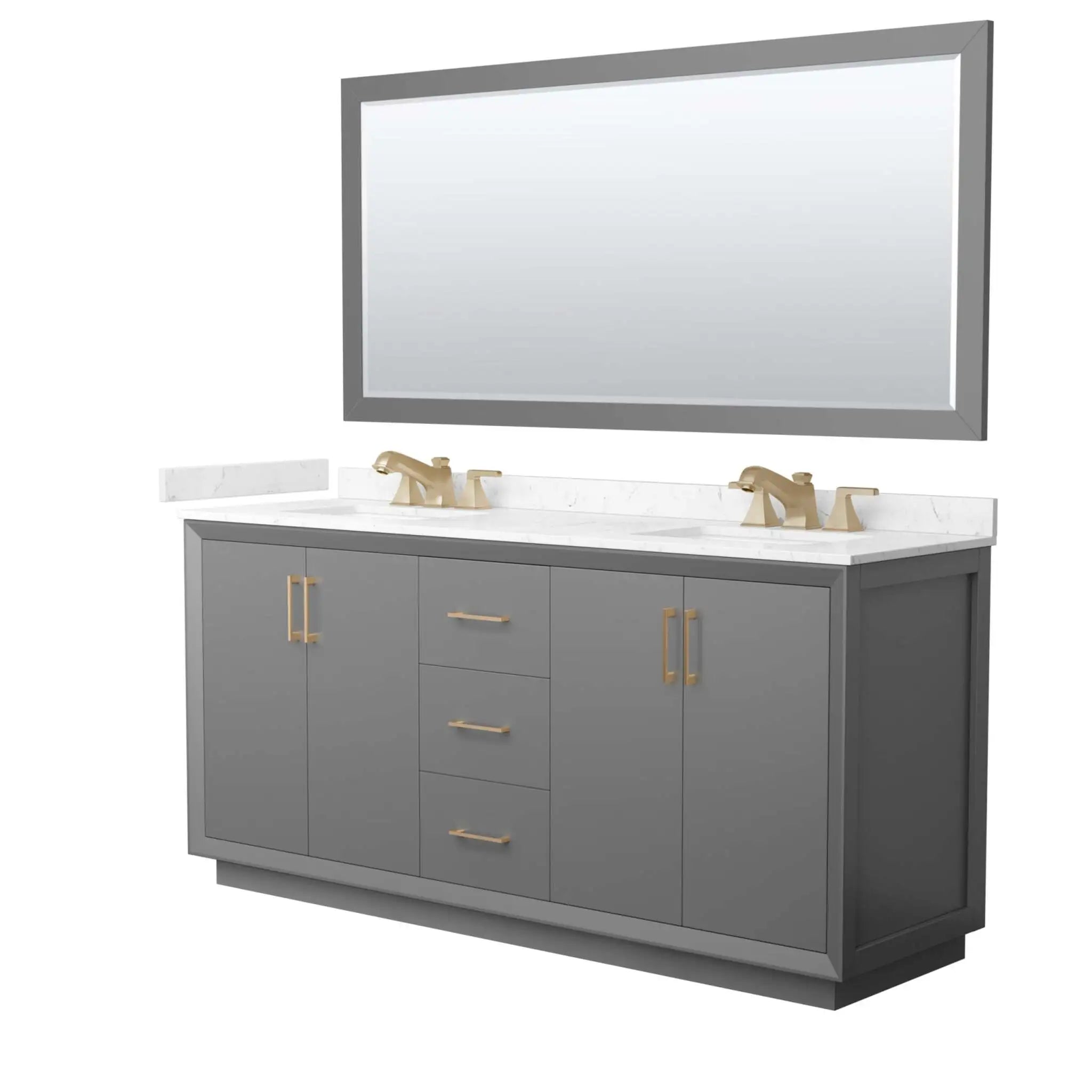 72" Strada Double Bathroom Vanity in Dark Gray with Satin Bronze Trim & 70" Mirror by Wyndham