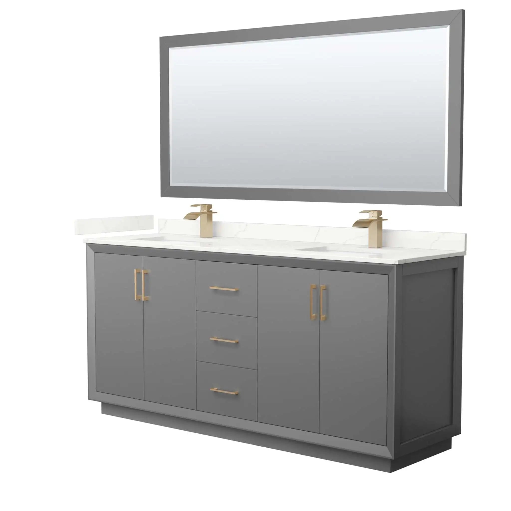 72" Strada Double Bathroom Vanity in Dark Gray with Satin Bronze Trim & 70" Mirror by Wyndham