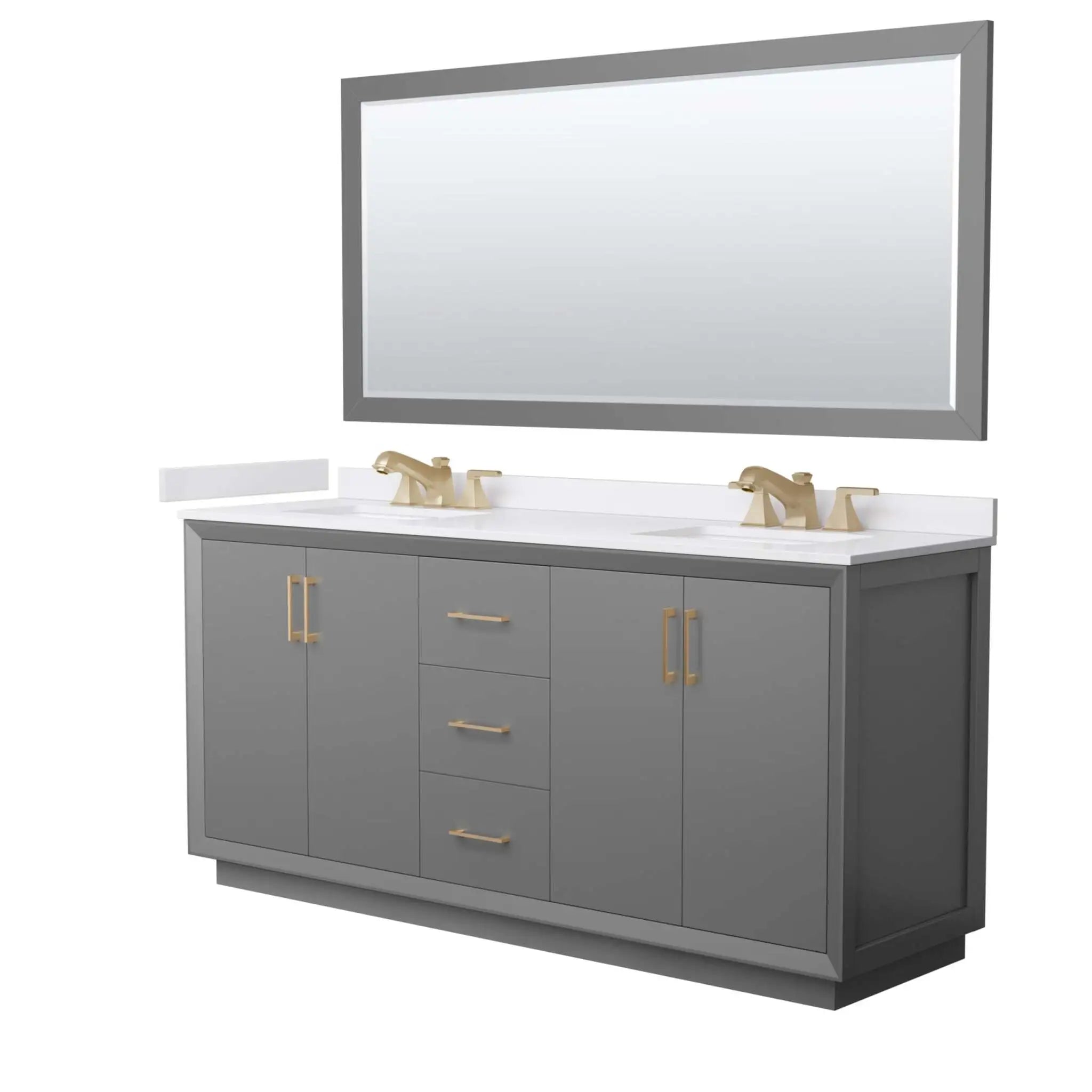 72" Strada Double Bathroom Vanity in Dark Gray with Satin Bronze Trim & 70" Mirror by Wyndham