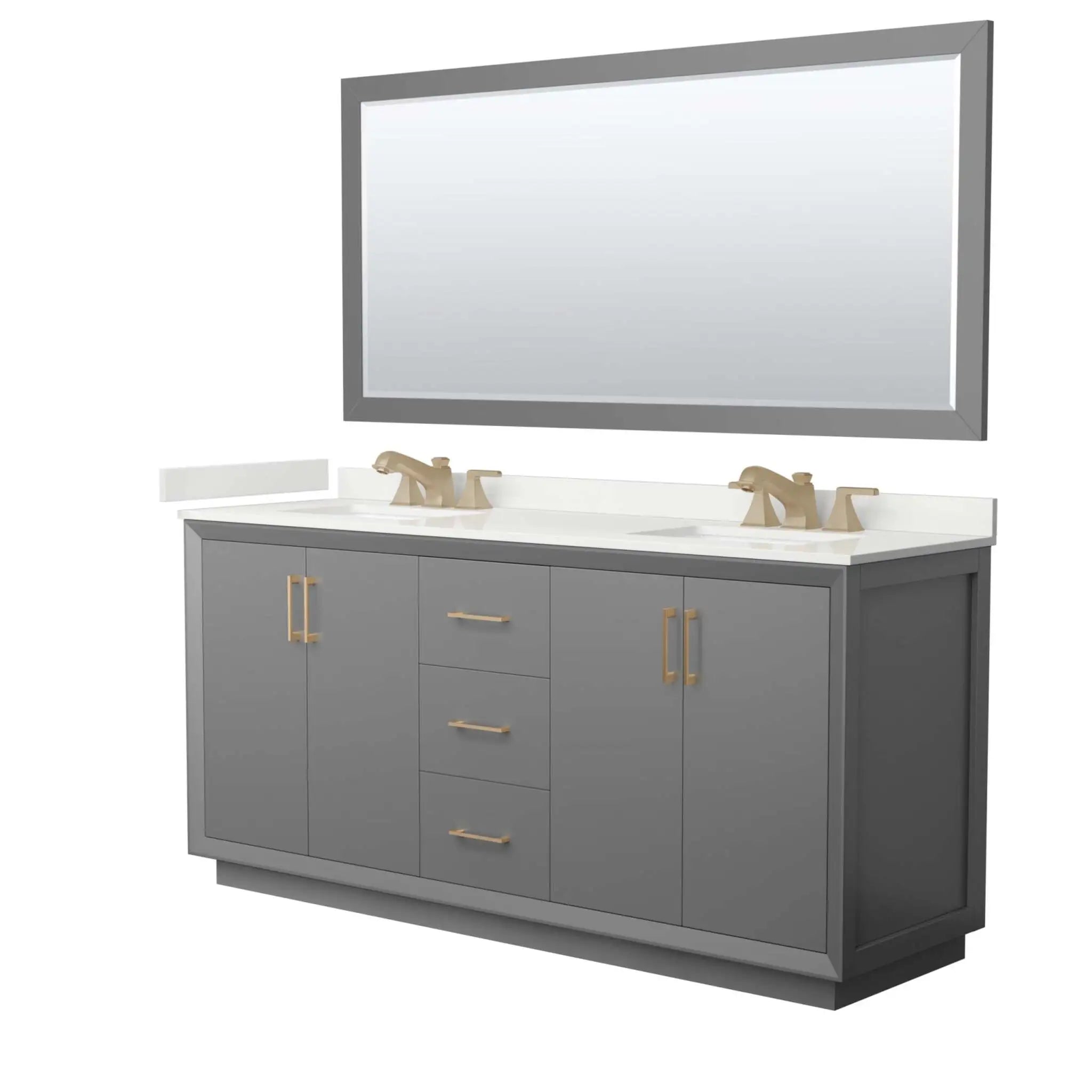 72" Strada Double Bathroom Vanity in Dark Gray with Satin Bronze Trim & 70" Mirror by Wyndham