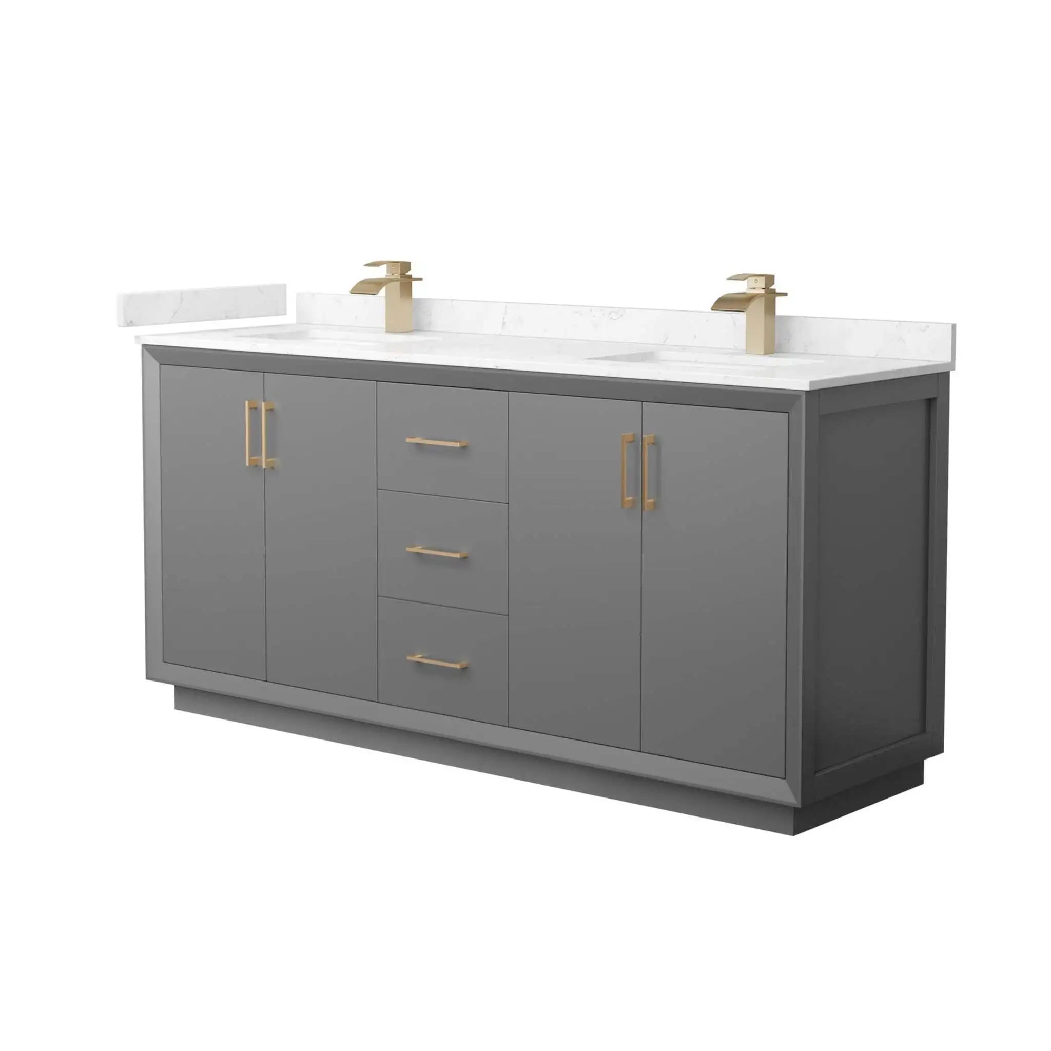 72" Strada Double Bathroom Vanity in Dark Gray with Satin Bronze Trim by Wyndham