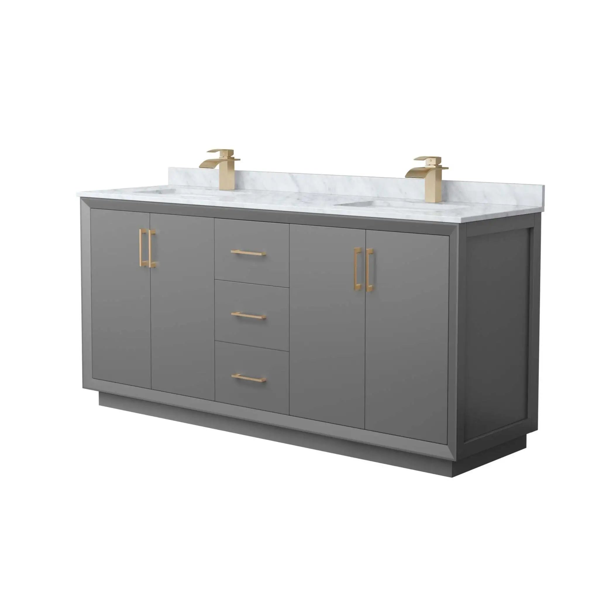 72" Strada Double Bathroom Vanity in Dark Gray with Satin Bronze Trim by Wyndham
