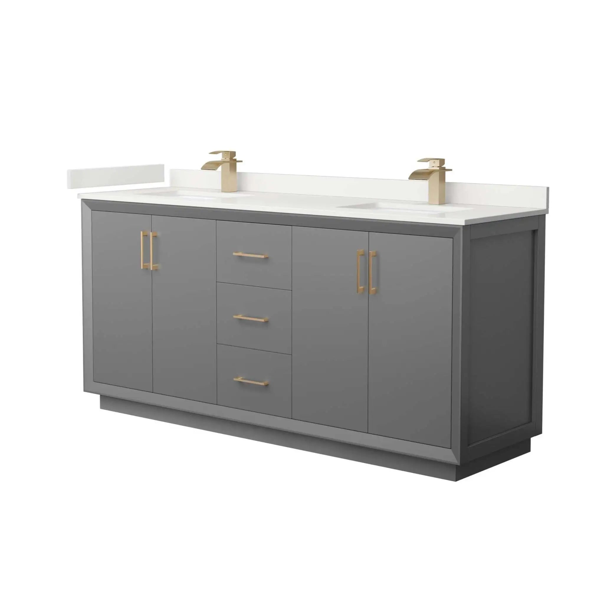 72" Strada Double Bathroom Vanity in Dark Gray with Satin Bronze Trim by Wyndham