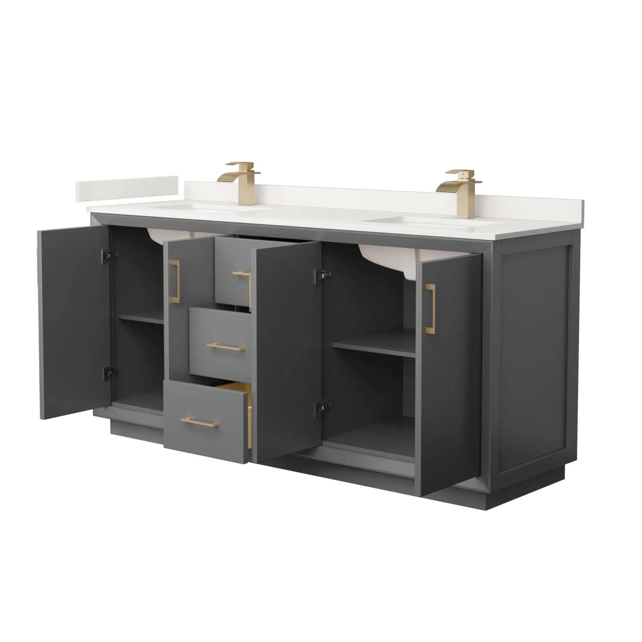 72" Strada Double Bathroom Vanity in Dark Gray with Satin Bronze Trim by Wyndham
