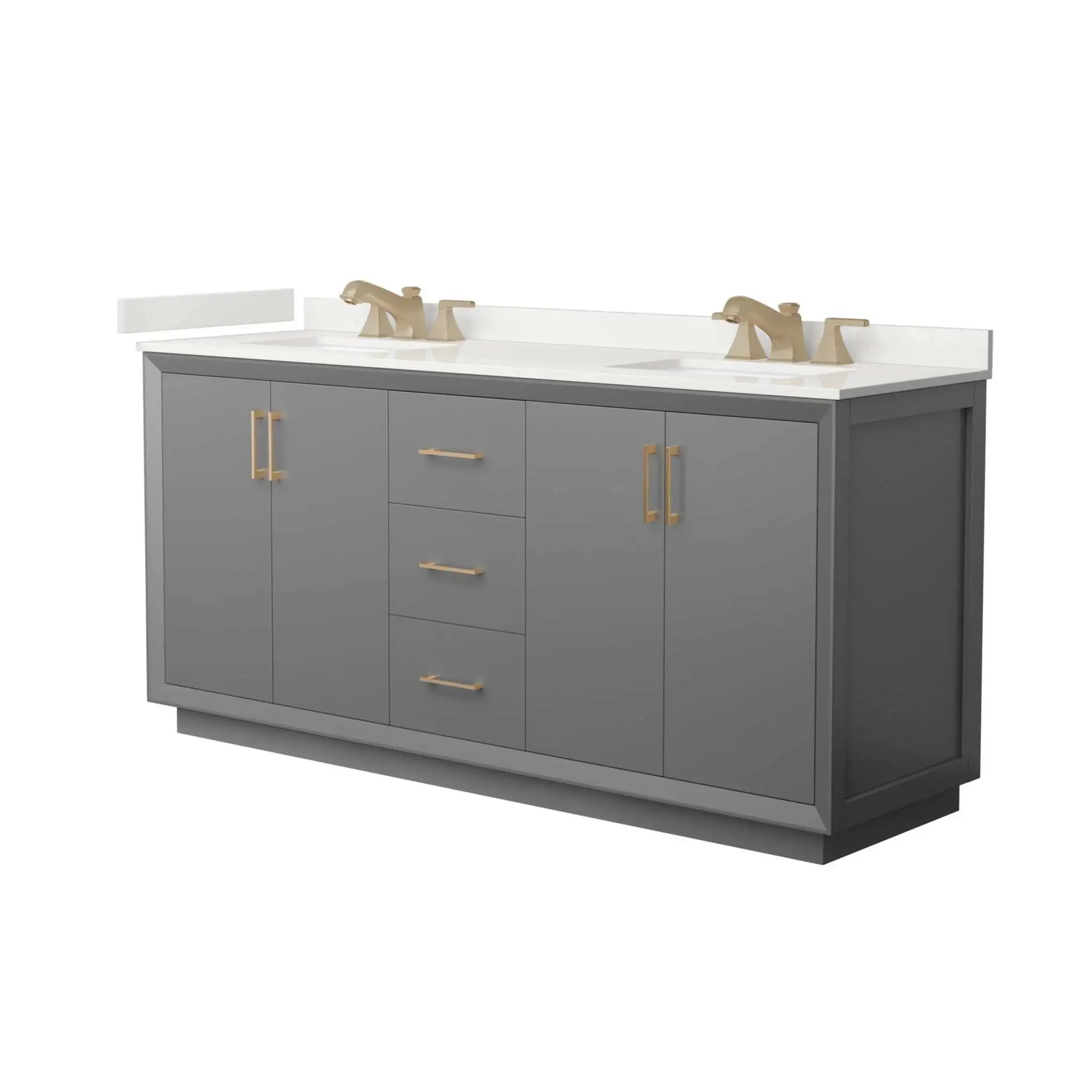 72" Strada Double Bathroom Vanity in Dark Gray with Satin Bronze Trim by Wyndham