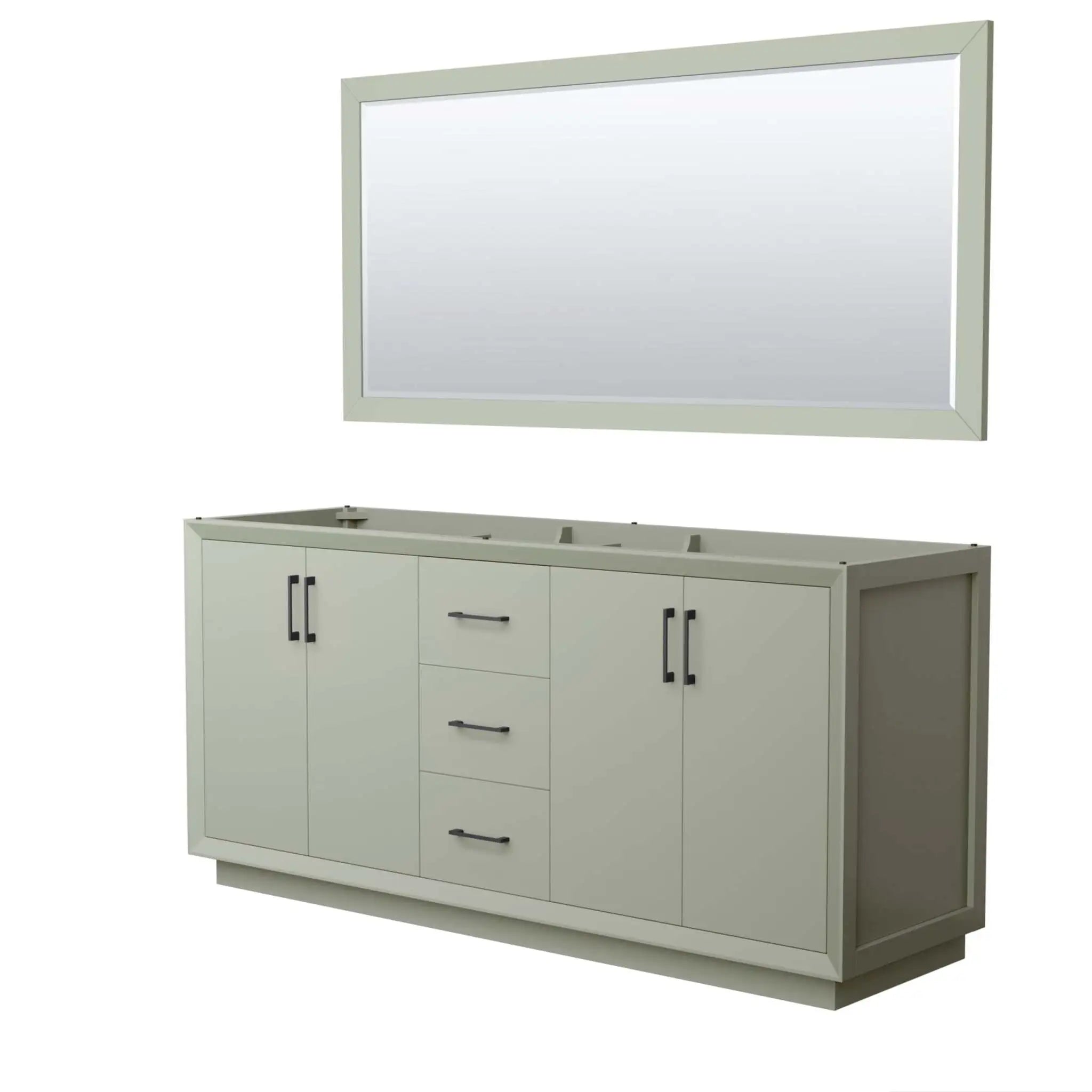 72" Strada Double Bathroom Vanity in Light Green with Matte Black Trim & 70" Mirror by Wyndham