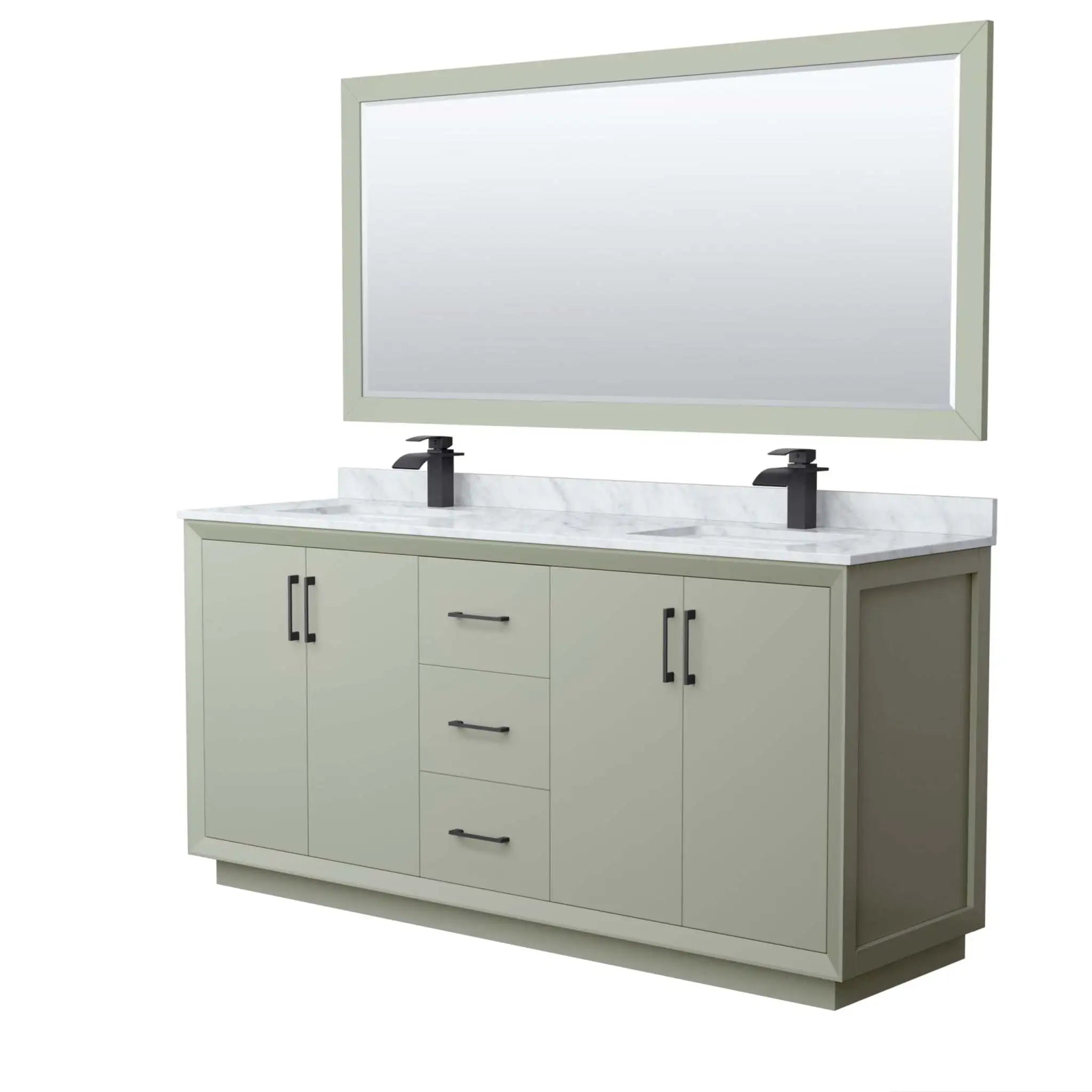72" Strada Double Bathroom Vanity in Light Green with Matte Black Trim & 70" Mirror by Wyndham