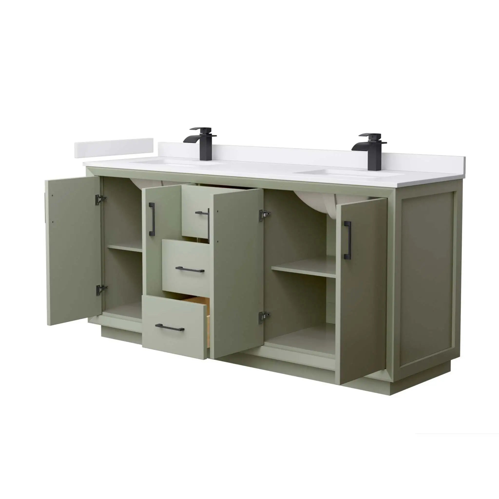 72" Strada Double Bathroom Vanity in Light Green with Matte Black Trim by Wyndham