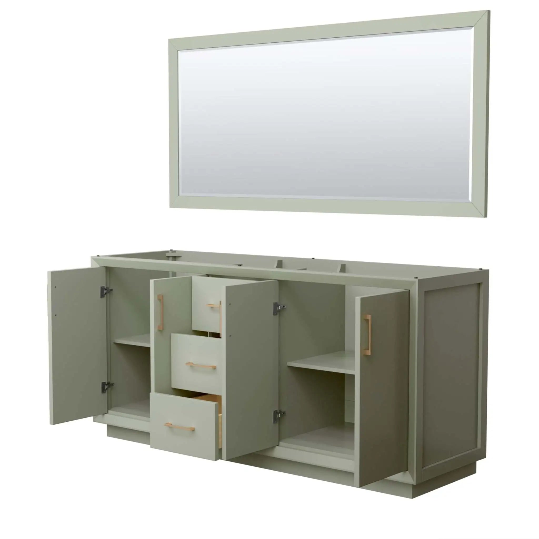 72" Strada Double Bathroom Vanity in Light Green with Satin Bronze Trim & 70" Mirror by Wyndham