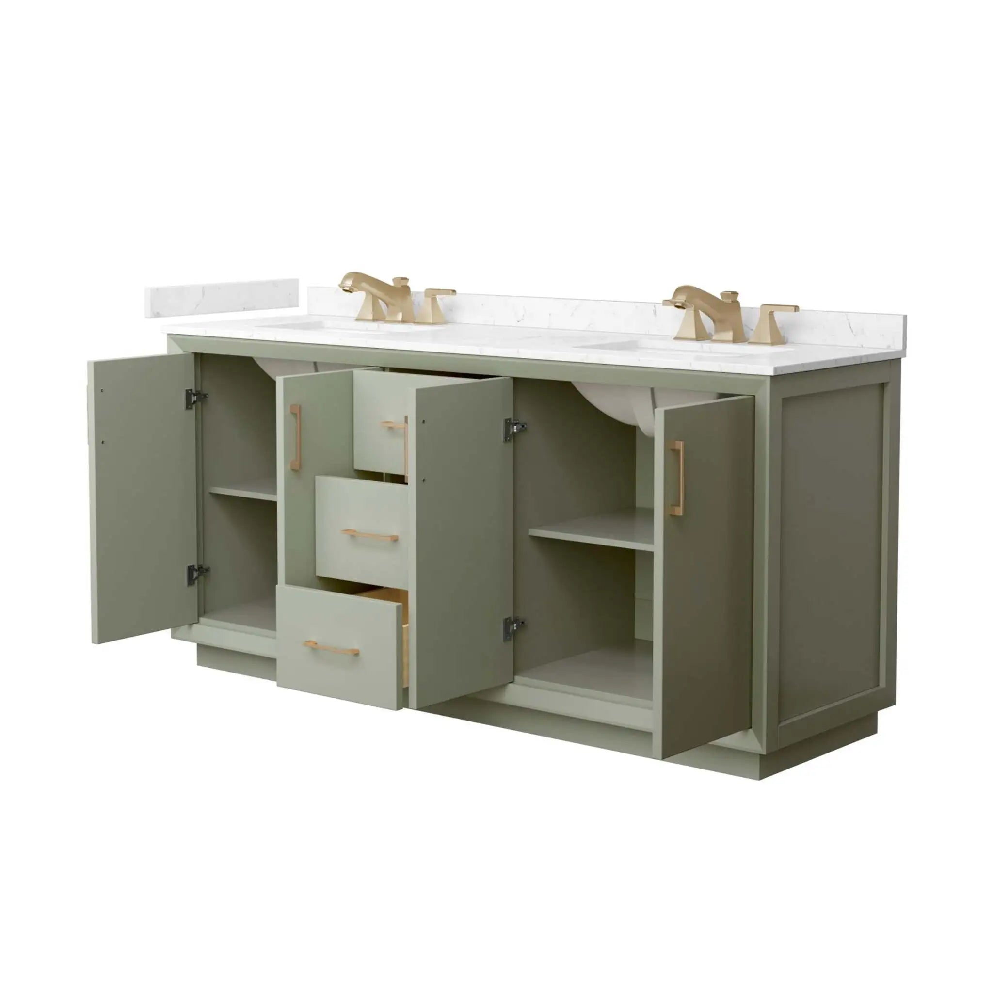 72" Strada Double Bathroom Vanity in Light Green with Satin Bronze Trim by Wyndham