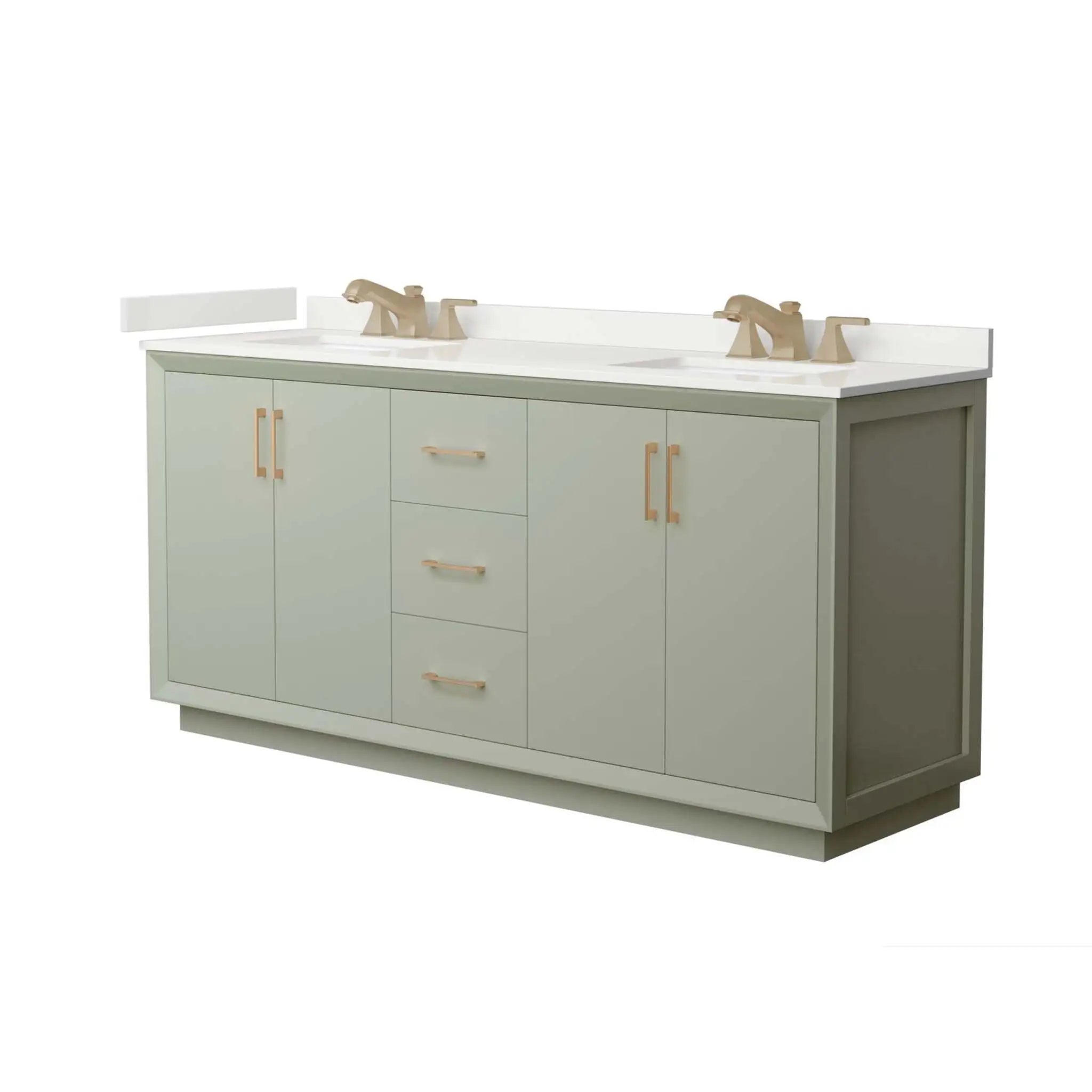 72" Strada Double Bathroom Vanity in Light Green with Satin Bronze Trim by Wyndham