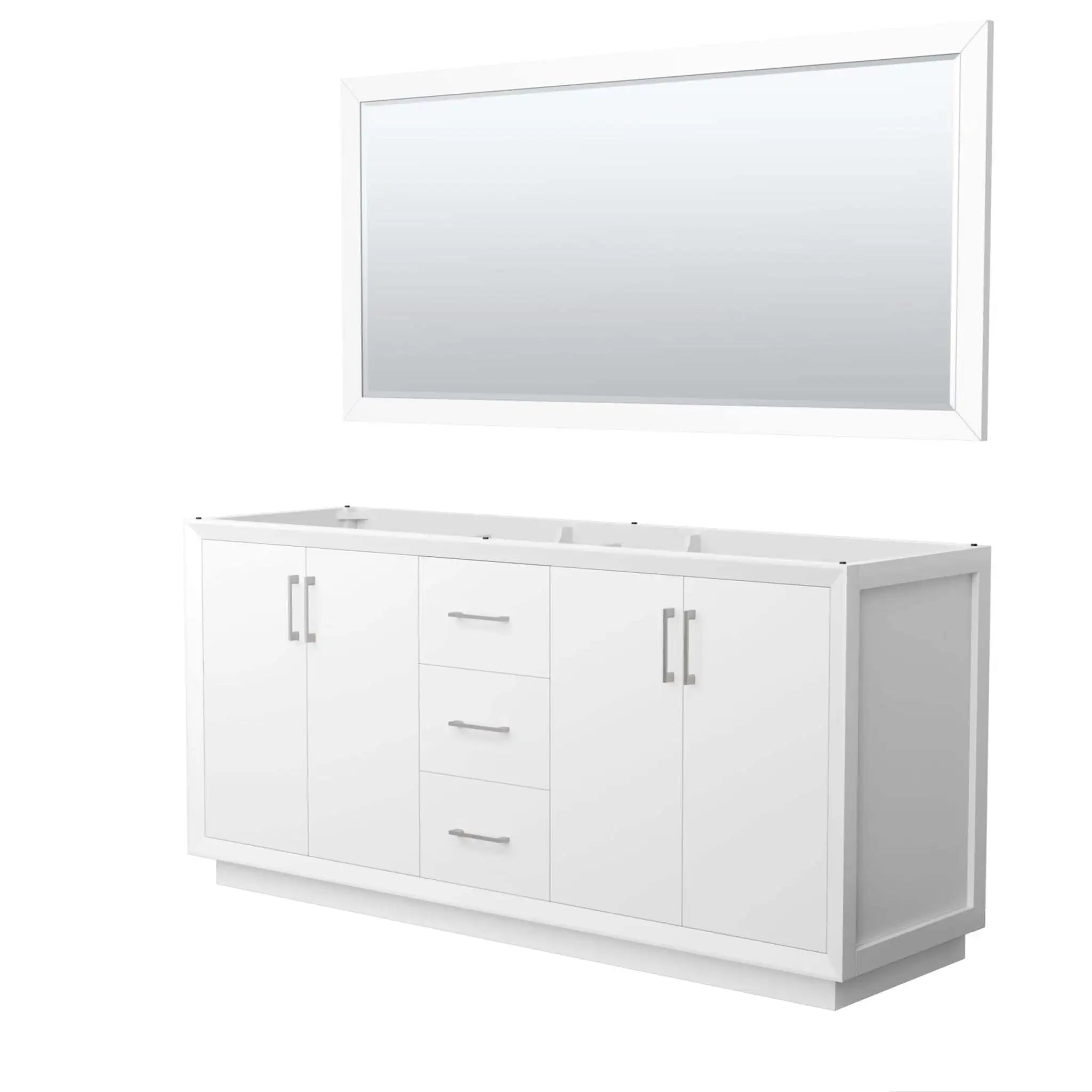 72" Strada Double Bathroom Vanity in White with Brushed Nickel Trim & 70" Mirror by Wyndham
