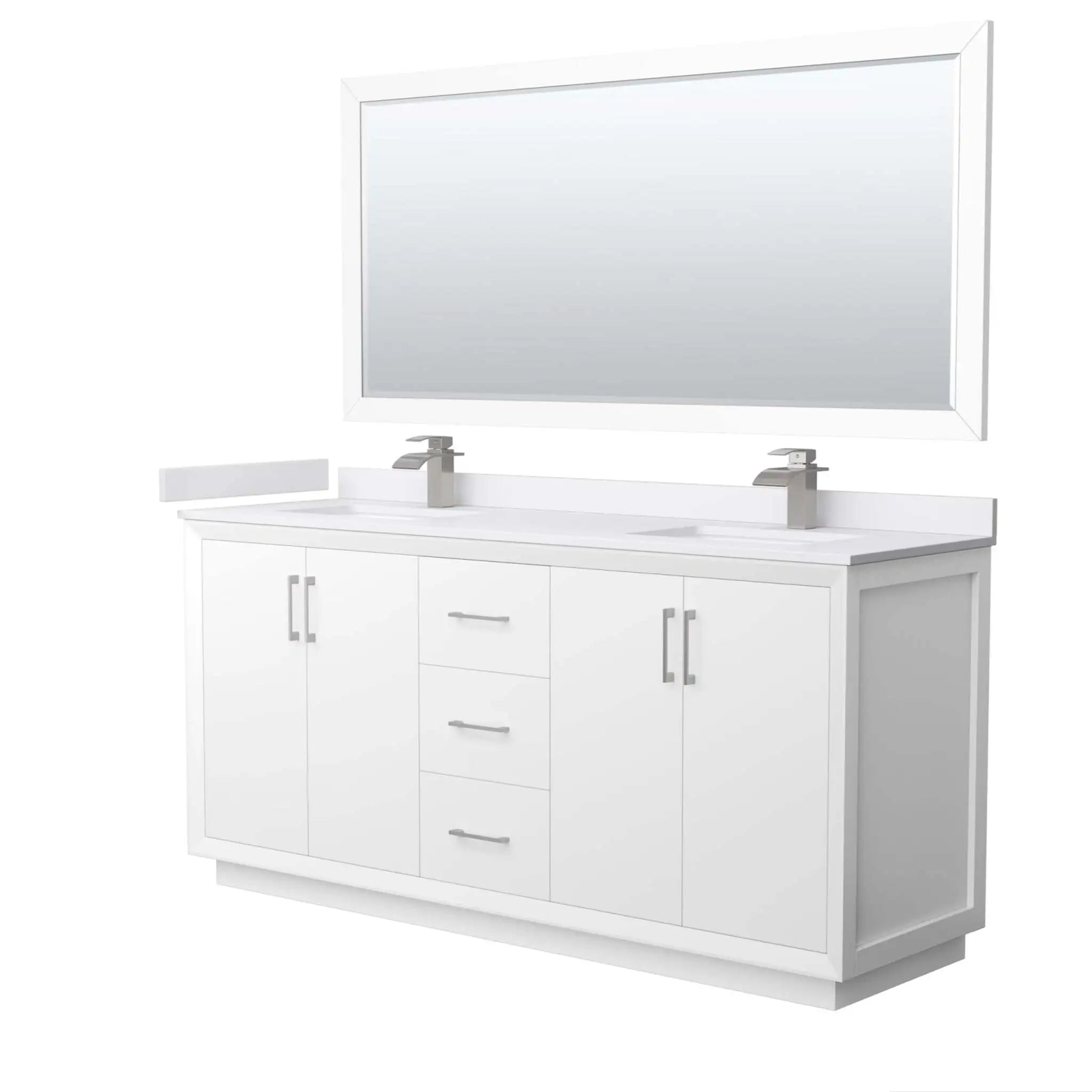 72" Strada Double Bathroom Vanity in White with Brushed Nickel Trim & 70" Mirror by Wyndham