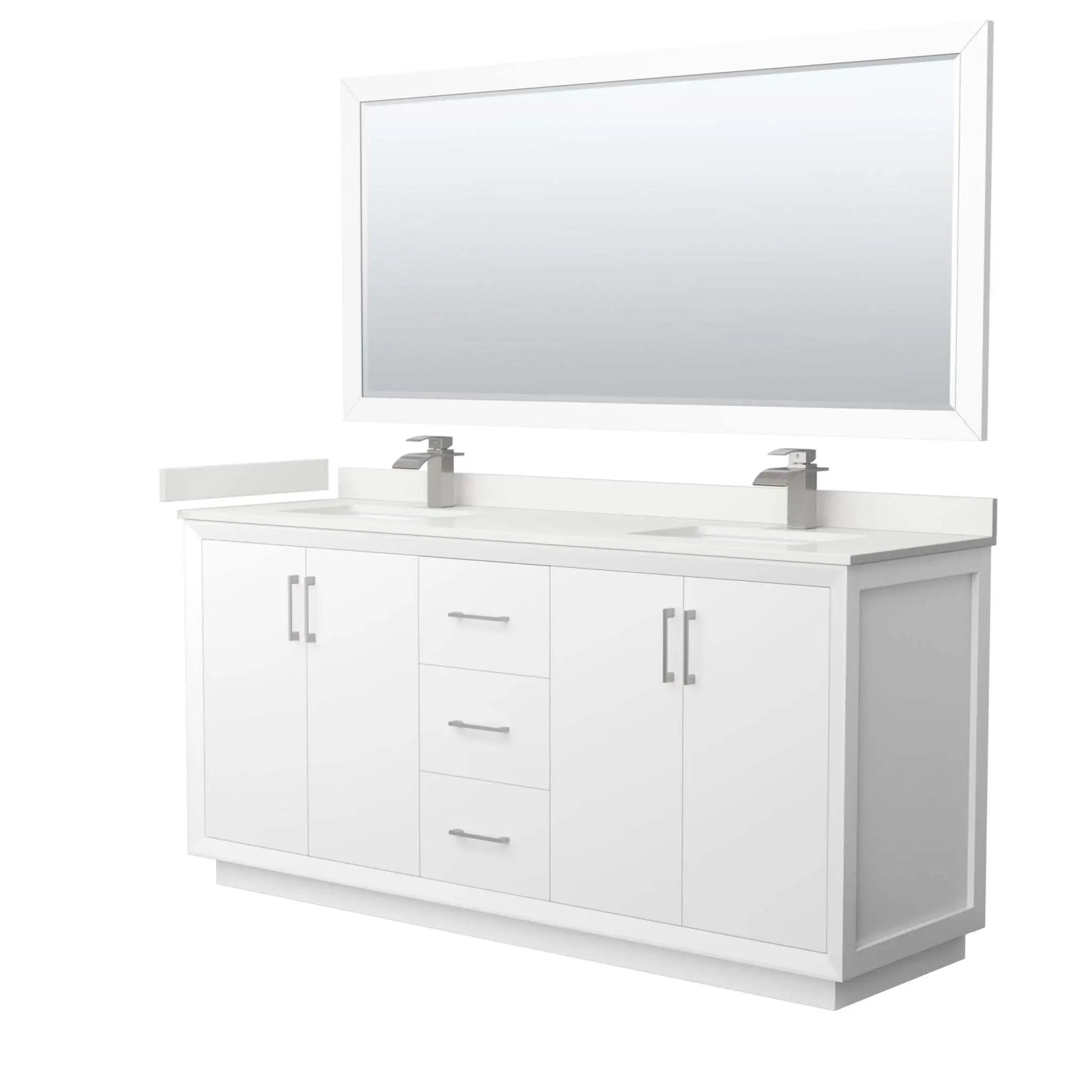 72" Strada Double Bathroom Vanity in White with Brushed Nickel Trim & 70" Mirror by Wyndham