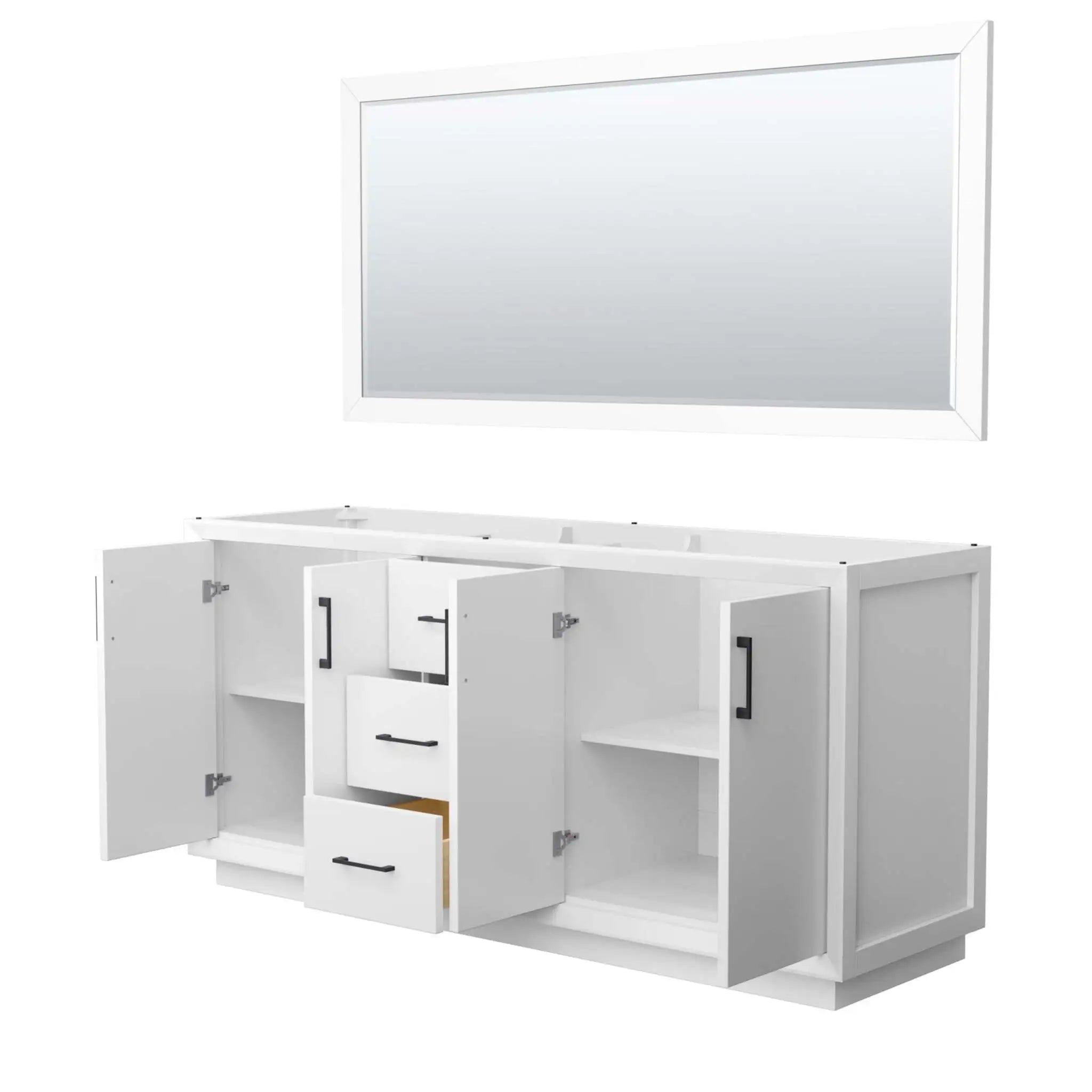 72" Strada Double Bathroom Vanity in White with Matte Black Trim & 70" Mirror by Wyndham