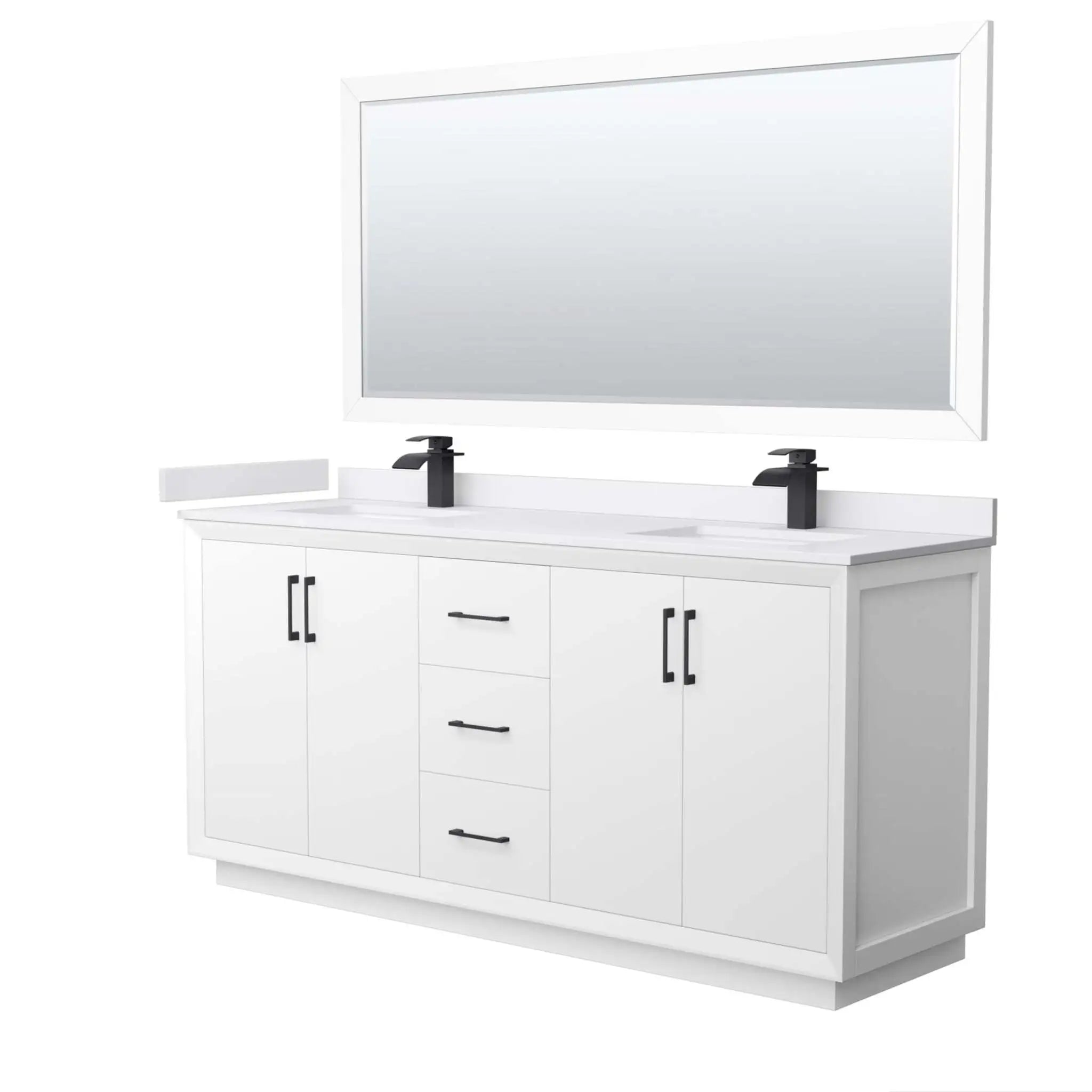 72" Strada Double Bathroom Vanity in White with Matte Black Trim & 70" Mirror by Wyndham