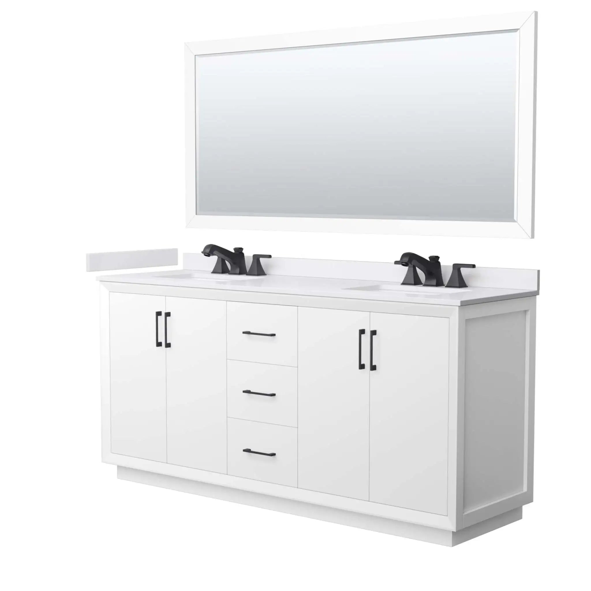72" Strada Double Bathroom Vanity in White with Matte Black Trim & 70" Mirror by Wyndham