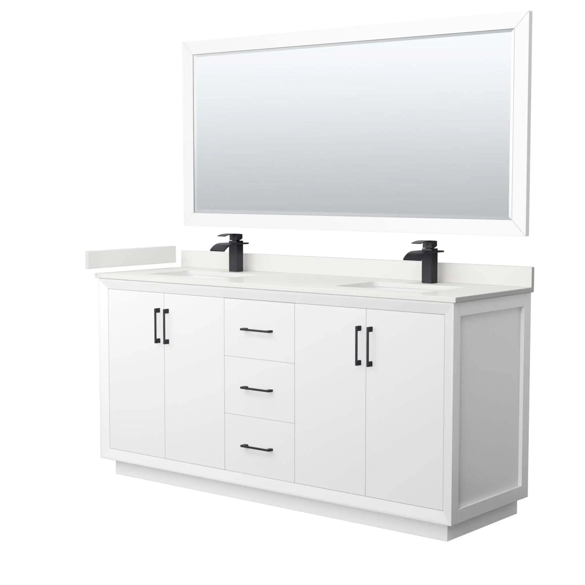 72" Strada Double Bathroom Vanity in White with Matte Black Trim & 70" Mirror by Wyndham