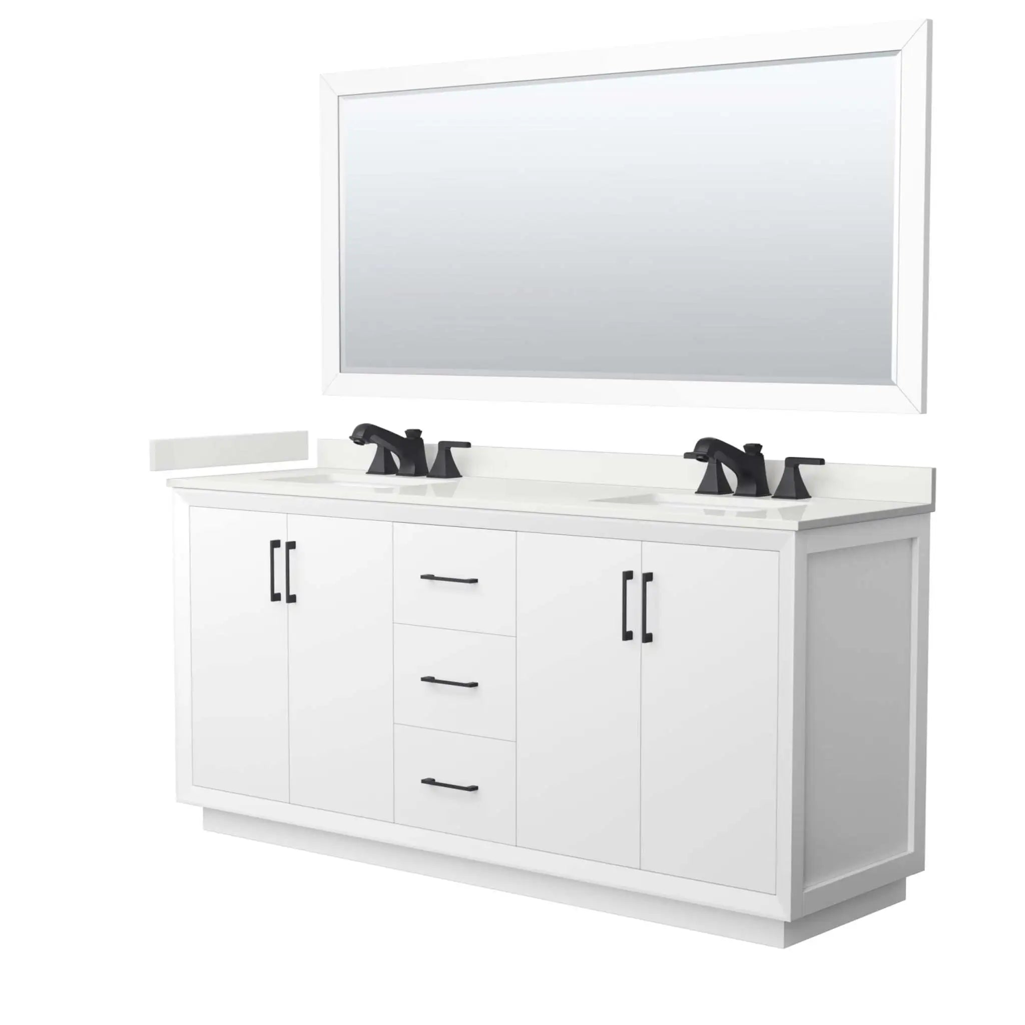 72" Strada Double Bathroom Vanity in White with Matte Black Trim & 70" Mirror by Wyndham