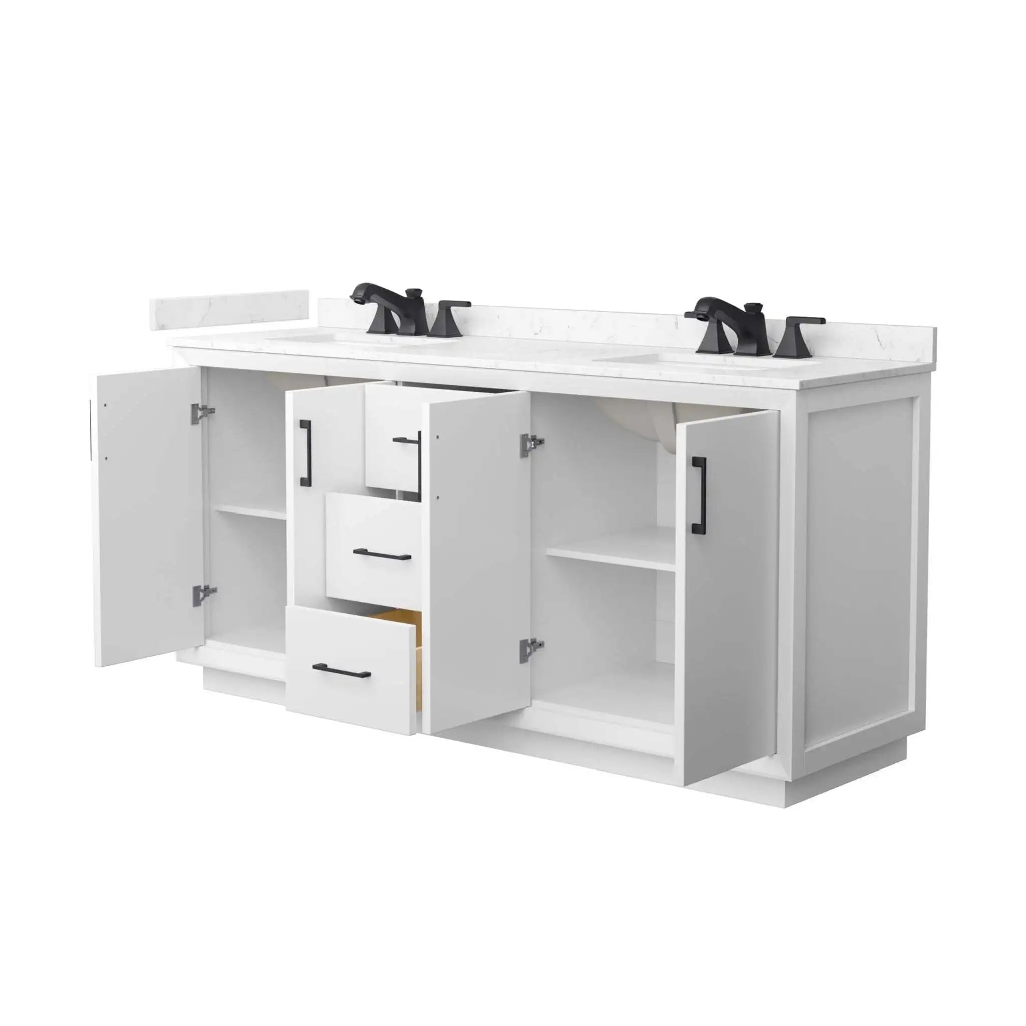72" Strada Double Bathroom Vanity in White with Matte Black Trim by Wyndham