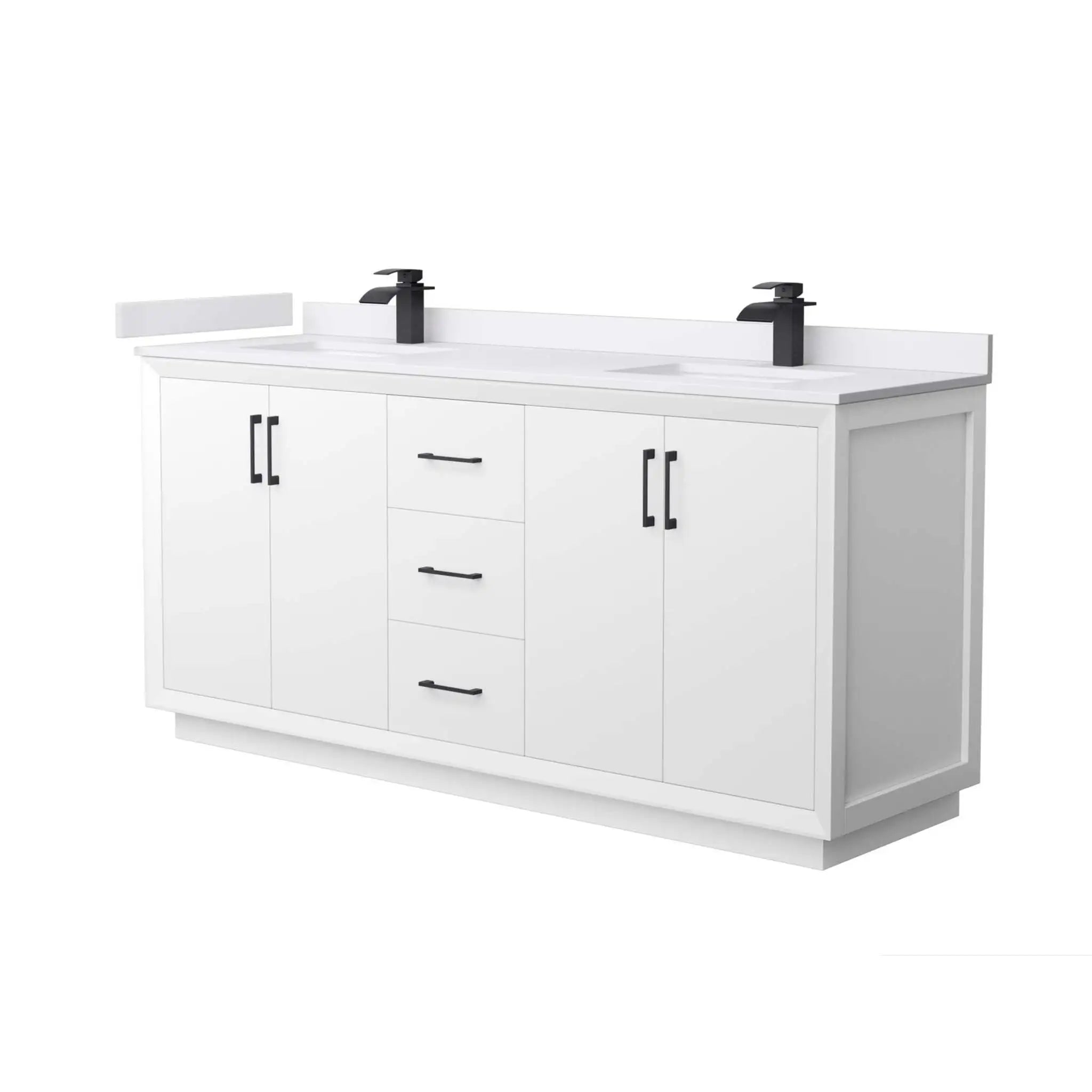 72" Strada Double Bathroom Vanity in White with Matte Black Trim by Wyndham