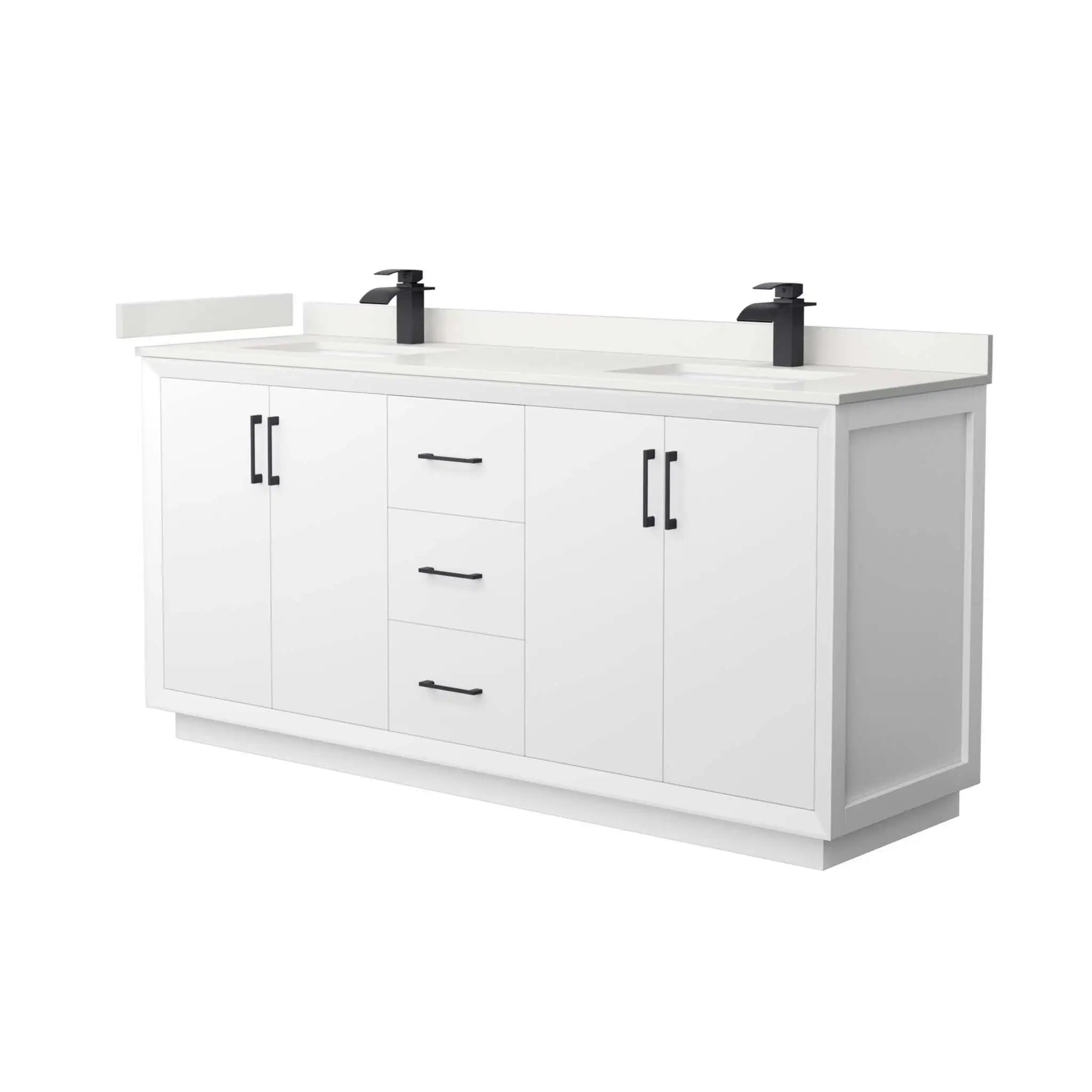 72" Strada Double Bathroom Vanity in White with Matte Black Trim by Wyndham