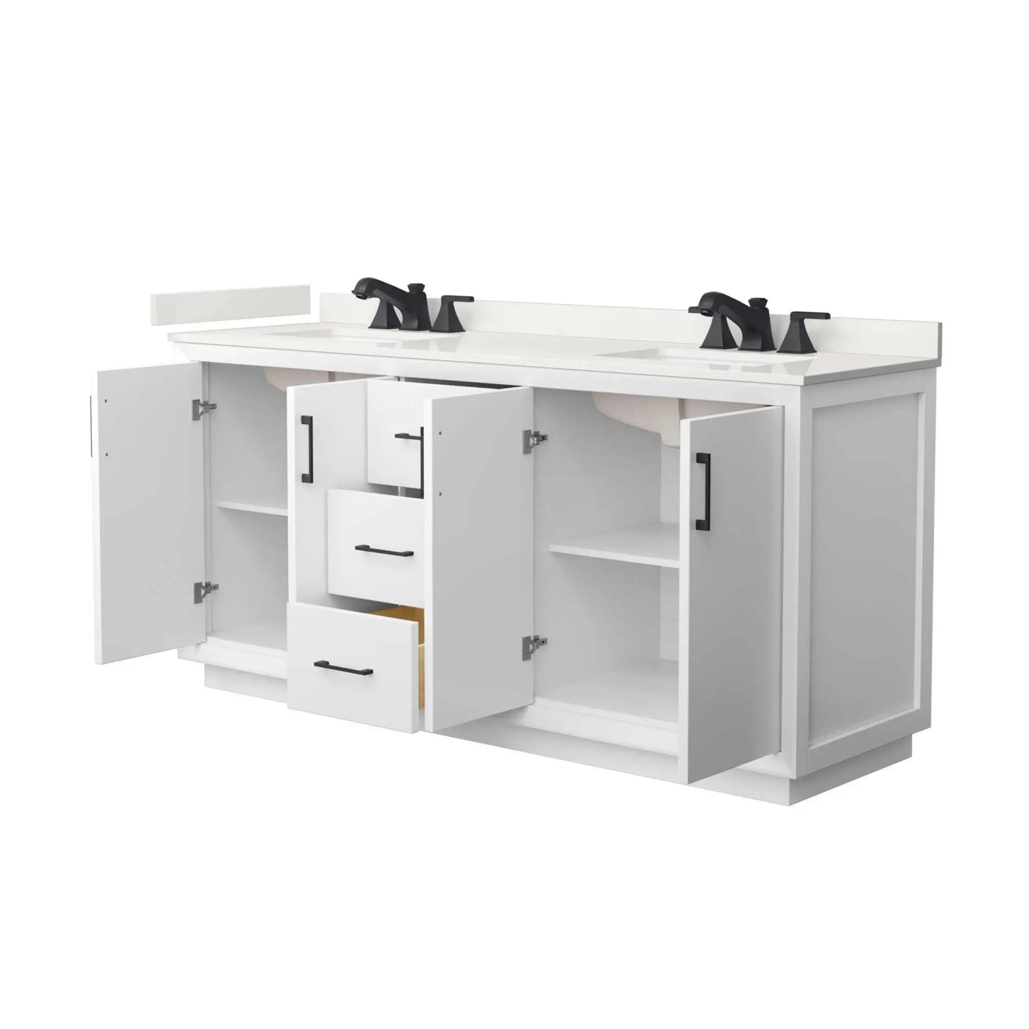 72" Strada Double Bathroom Vanity in White with Matte Black Trim by Wyndham